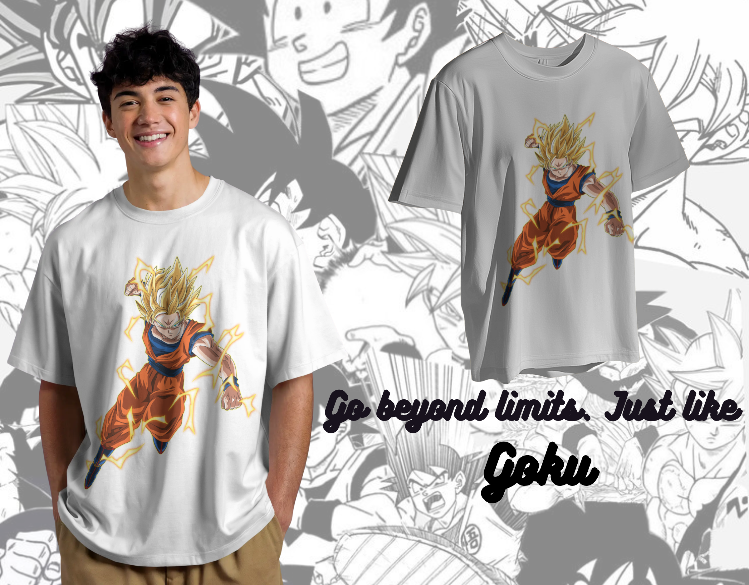 "Goku oversized T-shirt featuring bold Dragon Ball Z anime graphic, unisex streetwear tee for fans of Goku and classic anime style."