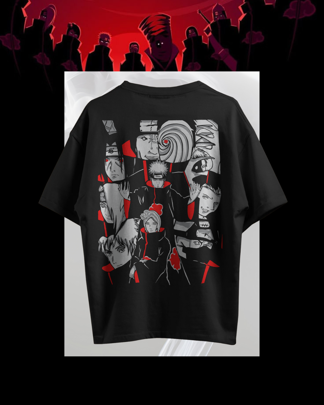 Akatsuki printed oversized T-shirt featuring iconic red cloud design – Naruto anime streetwear for men and women