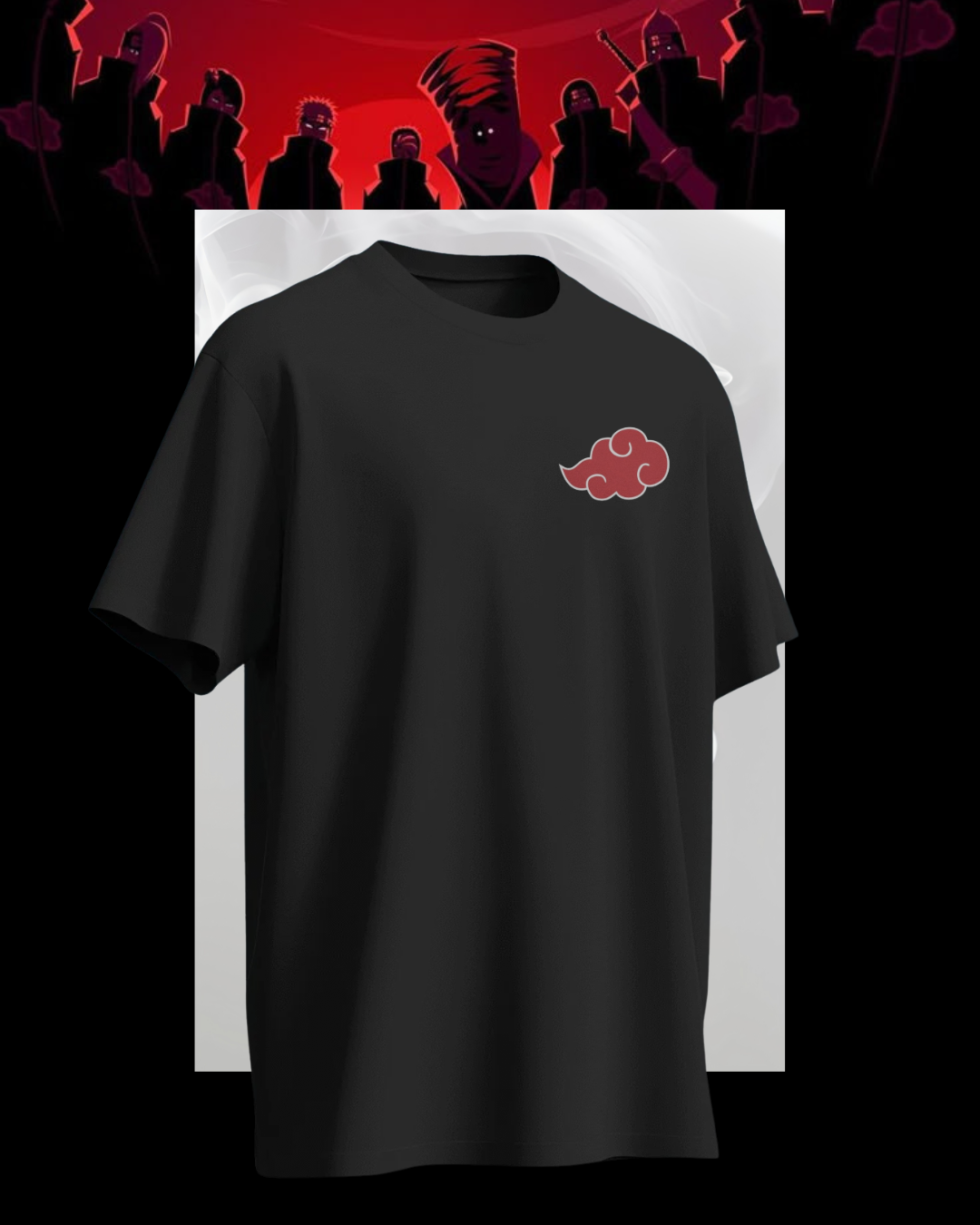 Akatsuki printed oversized T-shirt featuring iconic red cloud design – Naruto anime streetwear for men and women
