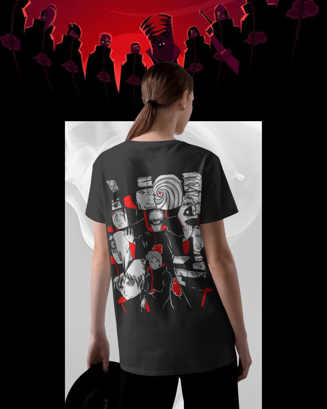Akatsuki printed oversized T-shirt featuring iconic red cloud design – Naruto anime streetwear for men and women