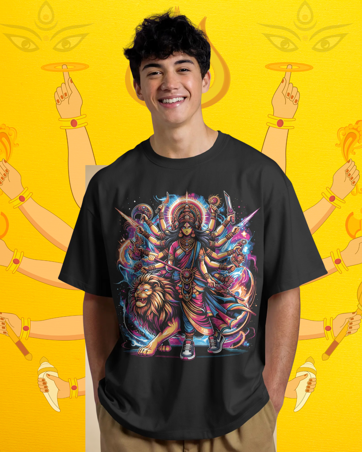 Durga Pujo festival t-shirt mockup with traditional Bengali design for celebrations