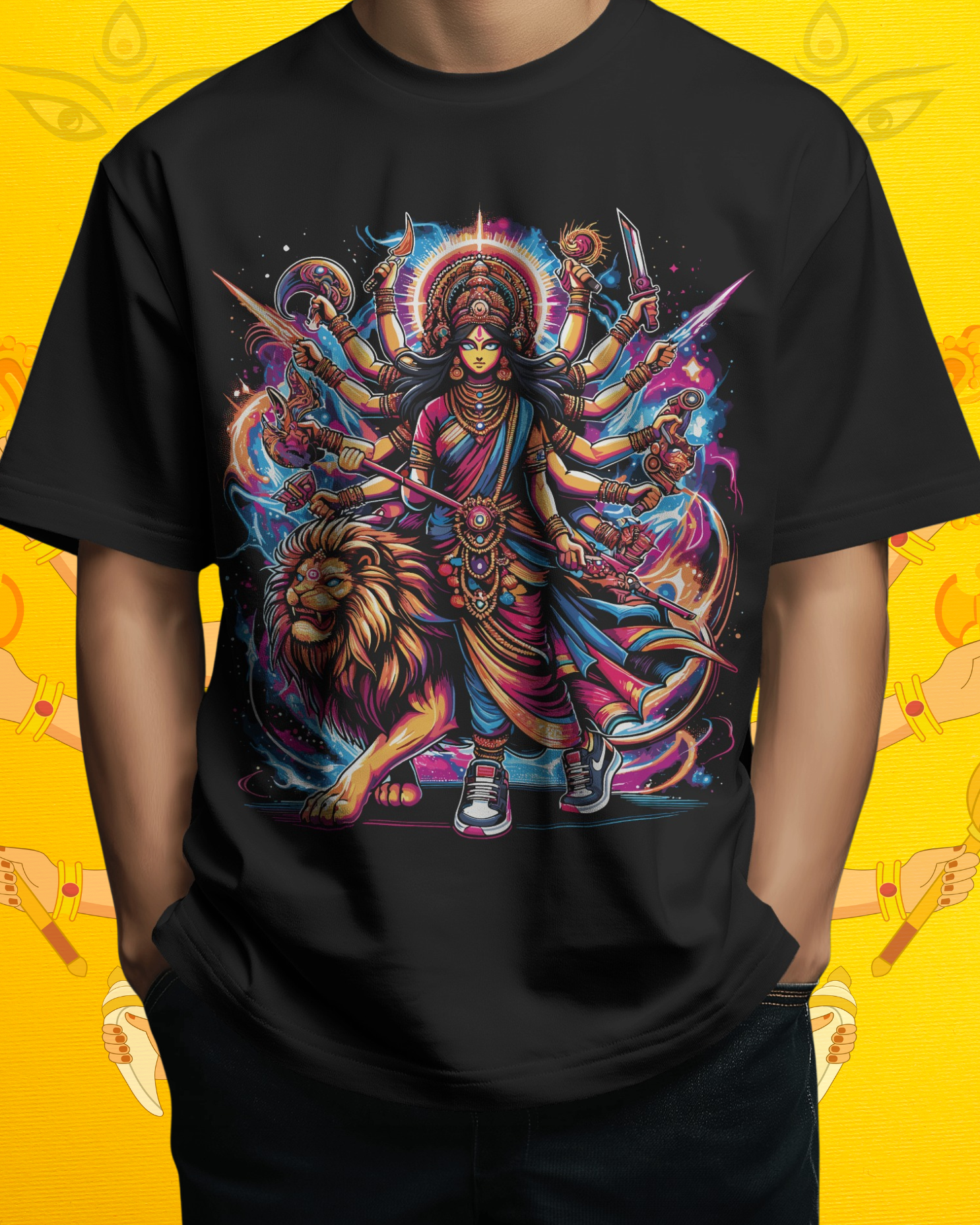 Durga Pujo festival t-shirt mockup with traditional Bengali design for celebrations