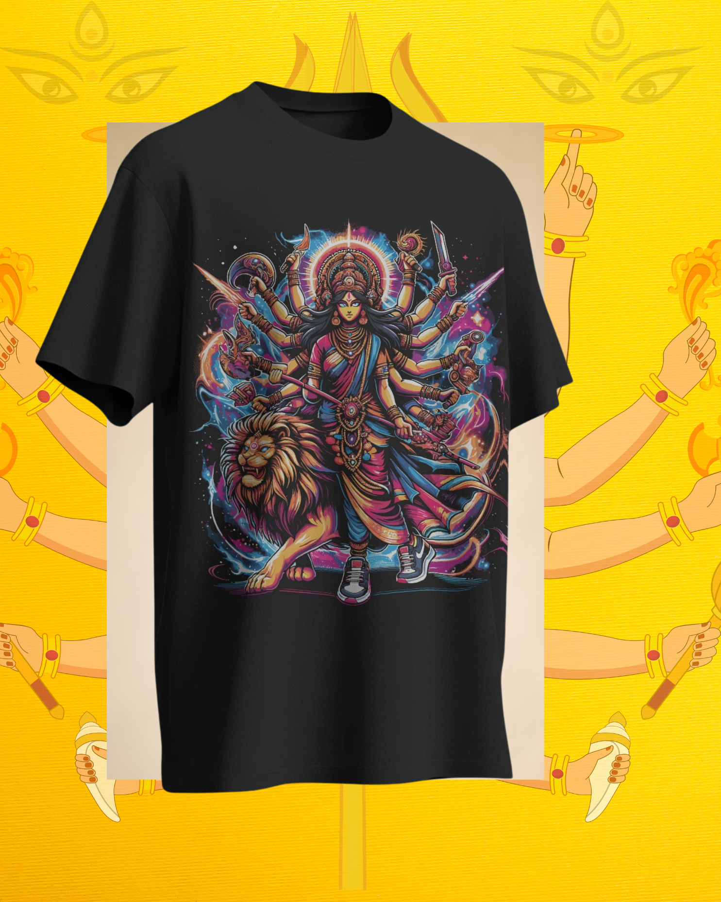 Durga Pujo festival t-shirt mockup with traditional Bengali design for celebrations