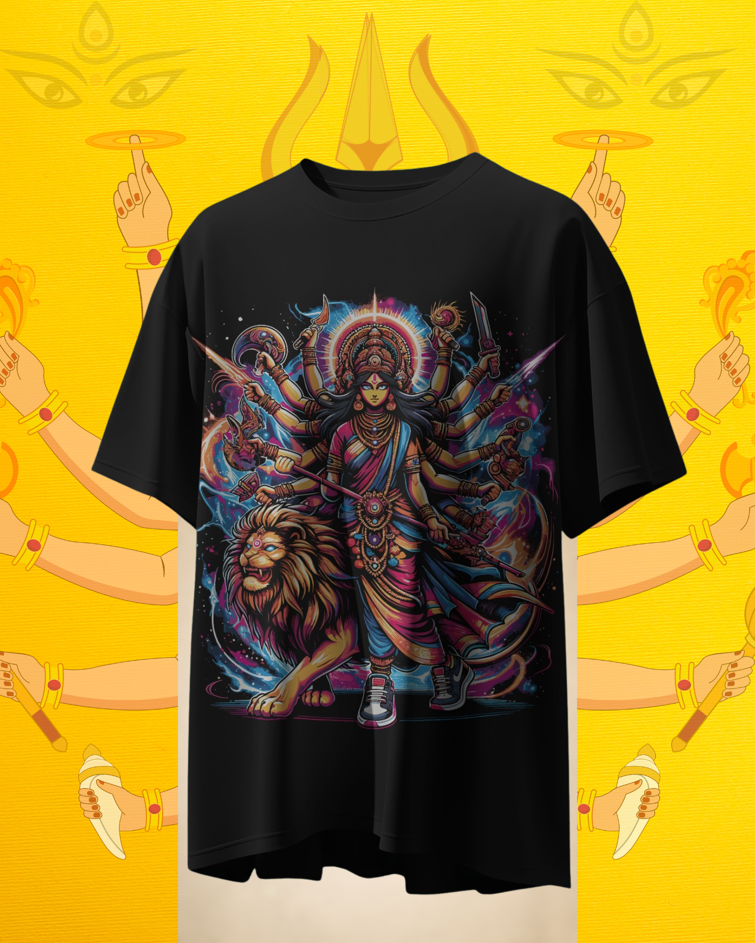 Durga Pujo festival t-shirt mockup with traditional Bengali design for celebrations