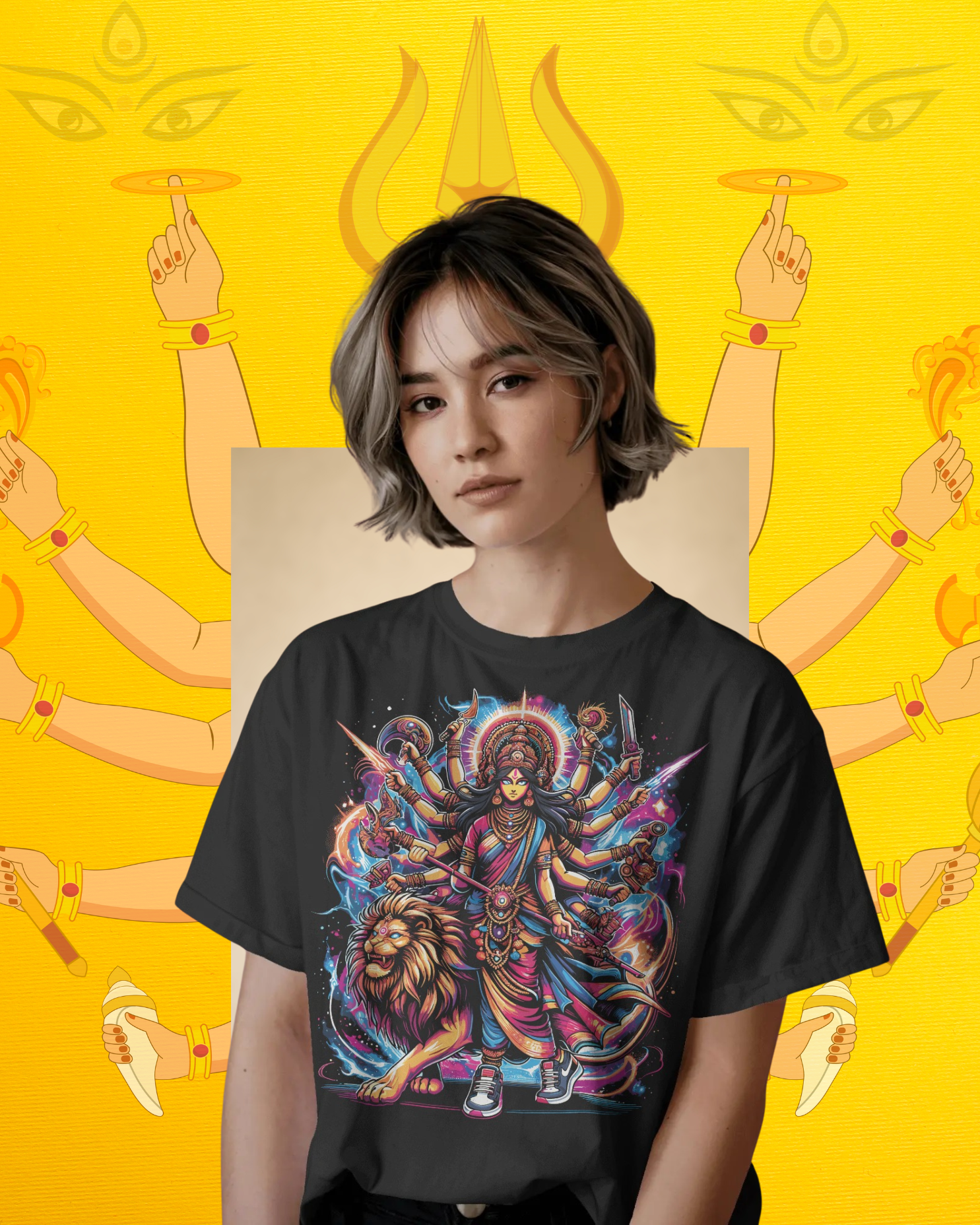 Durga Pujo festival t-shirt mockup with traditional Bengali design for celebrations