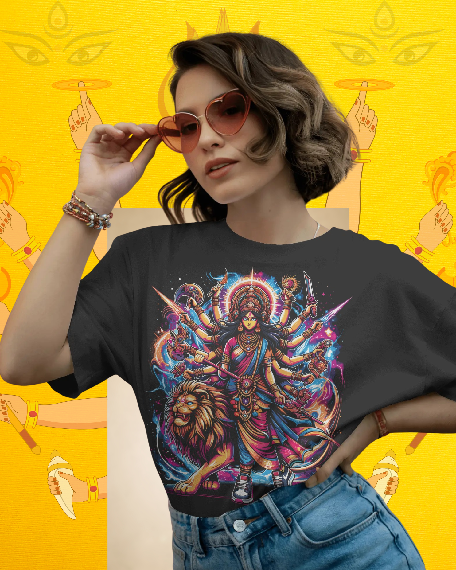 Durga Pujo festival t-shirt mockup with traditional Bengali design for celebrations