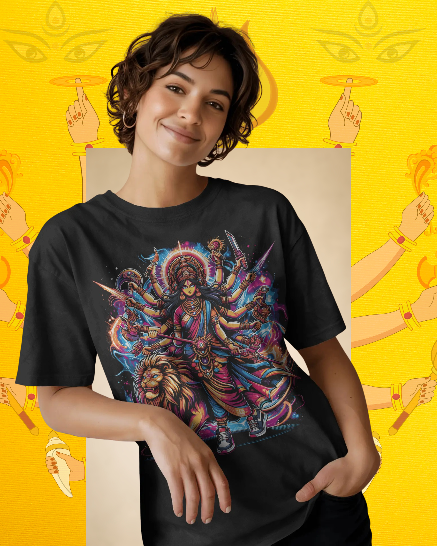 Durga Pujo festival t-shirt mockup with traditional Bengali design for celebrations