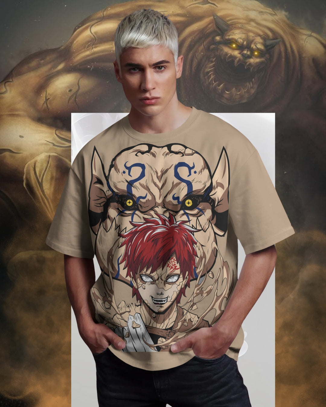 Gaara oversized T-shirt featuring bold Naruto anime print – unisex streetwear for anime fans