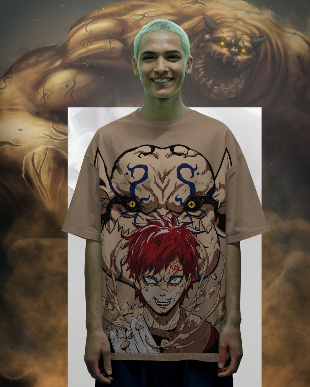 Gaara oversized T-shirt featuring bold Naruto anime print – unisex streetwear for anime fans