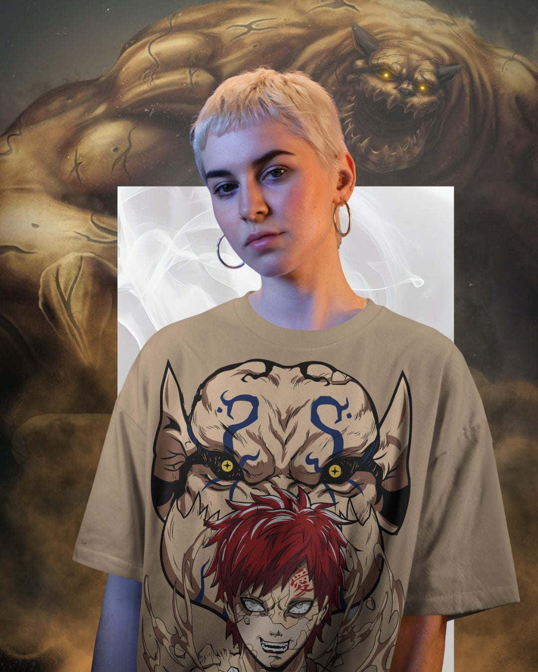 Gaara oversized T-shirt featuring bold Naruto anime print – unisex streetwear for anime fans