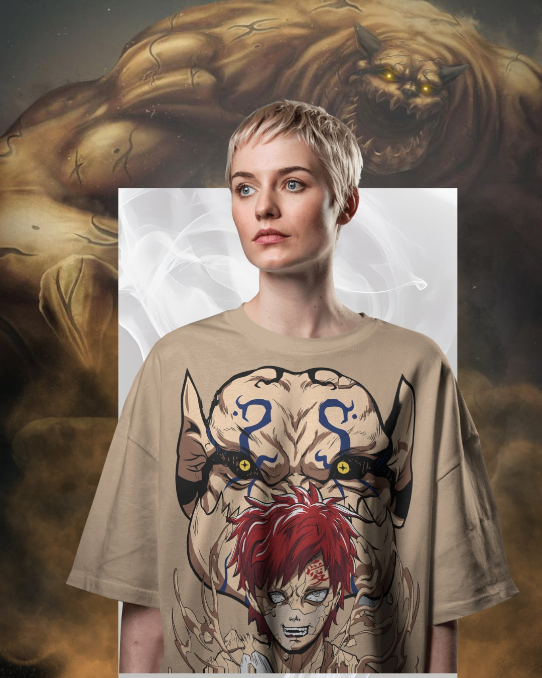 Gaara oversized T-shirt featuring bold Naruto anime print – unisex streetwear for anime fans