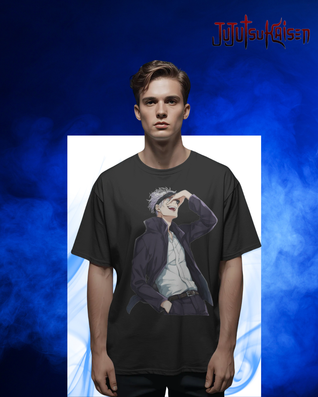 Gojo Satoru oversized T-shirt with bold anime print – unisex streetwear inspired by Jujutsu Kaisen