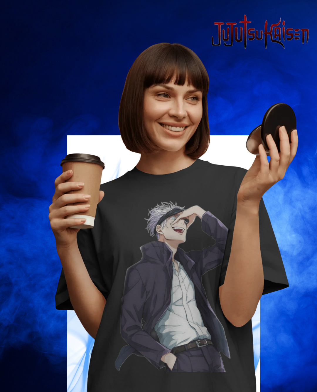 Gojo Satoru oversized T-shirt with bold anime print – unisex streetwear inspired by Jujutsu Kaisen
