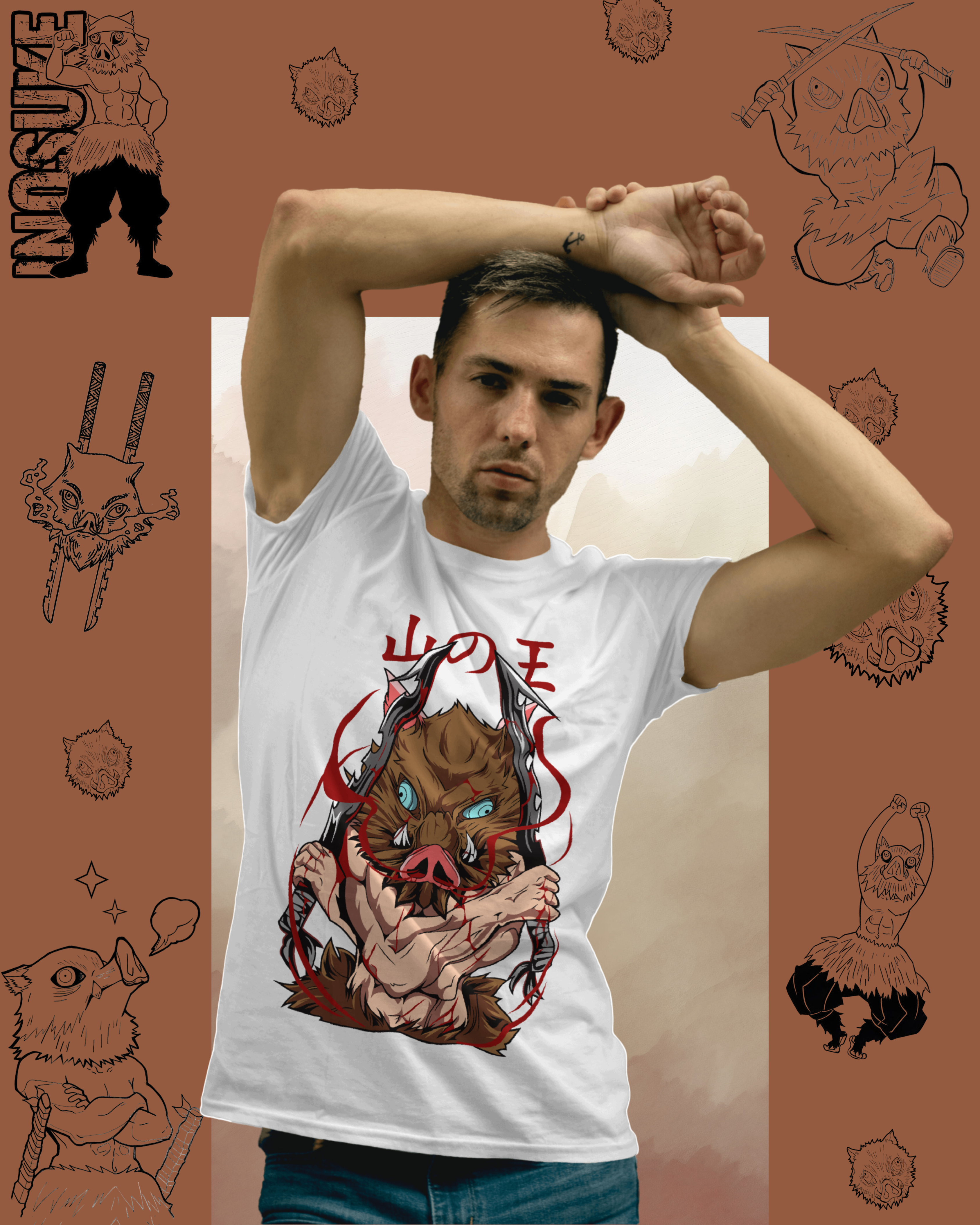 Inosuke Hashibira printed T-shirt – Demon Slayer anime apparel for men and women