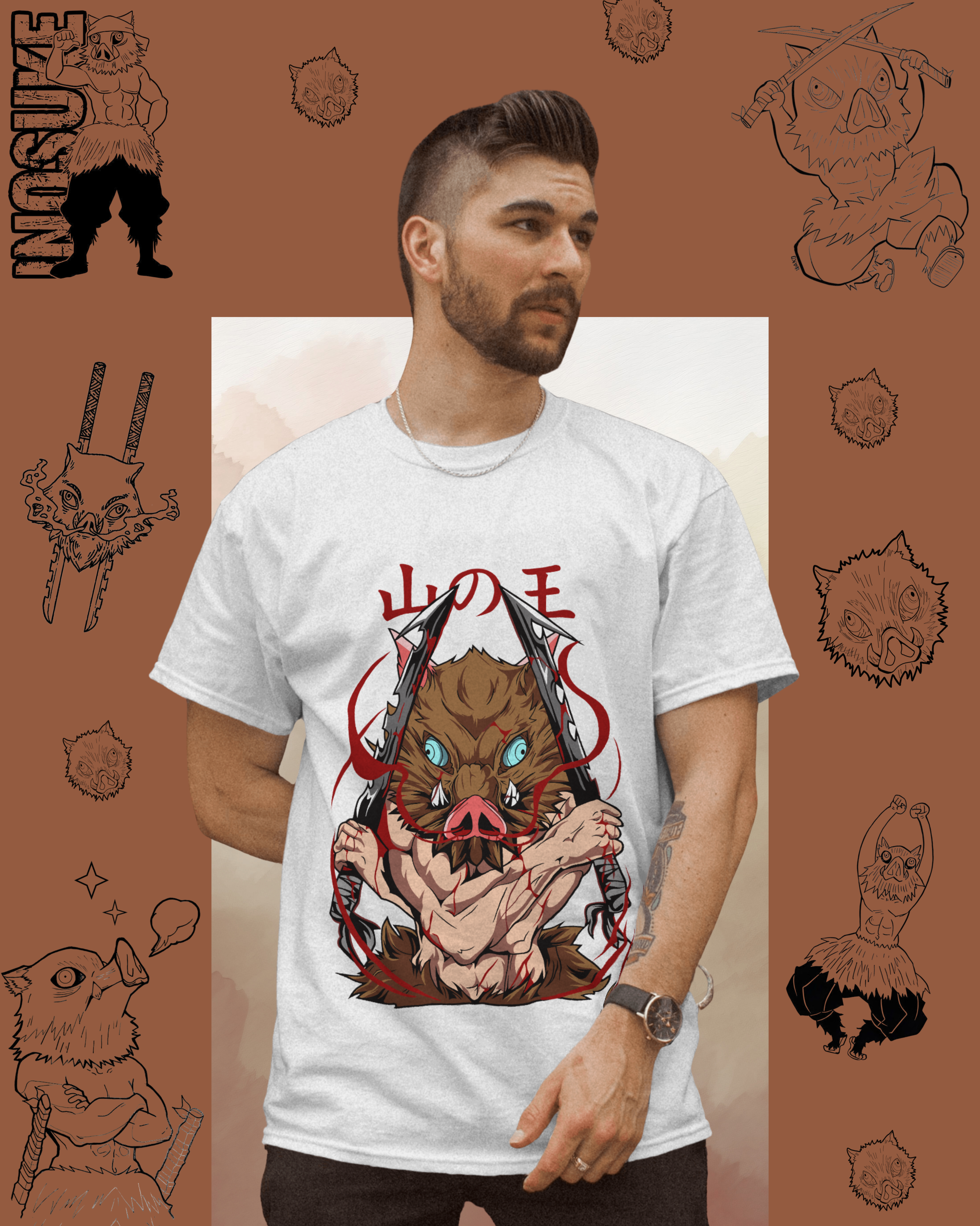Inosuke Hashibira printed T-shirt – Demon Slayer anime apparel for men and women