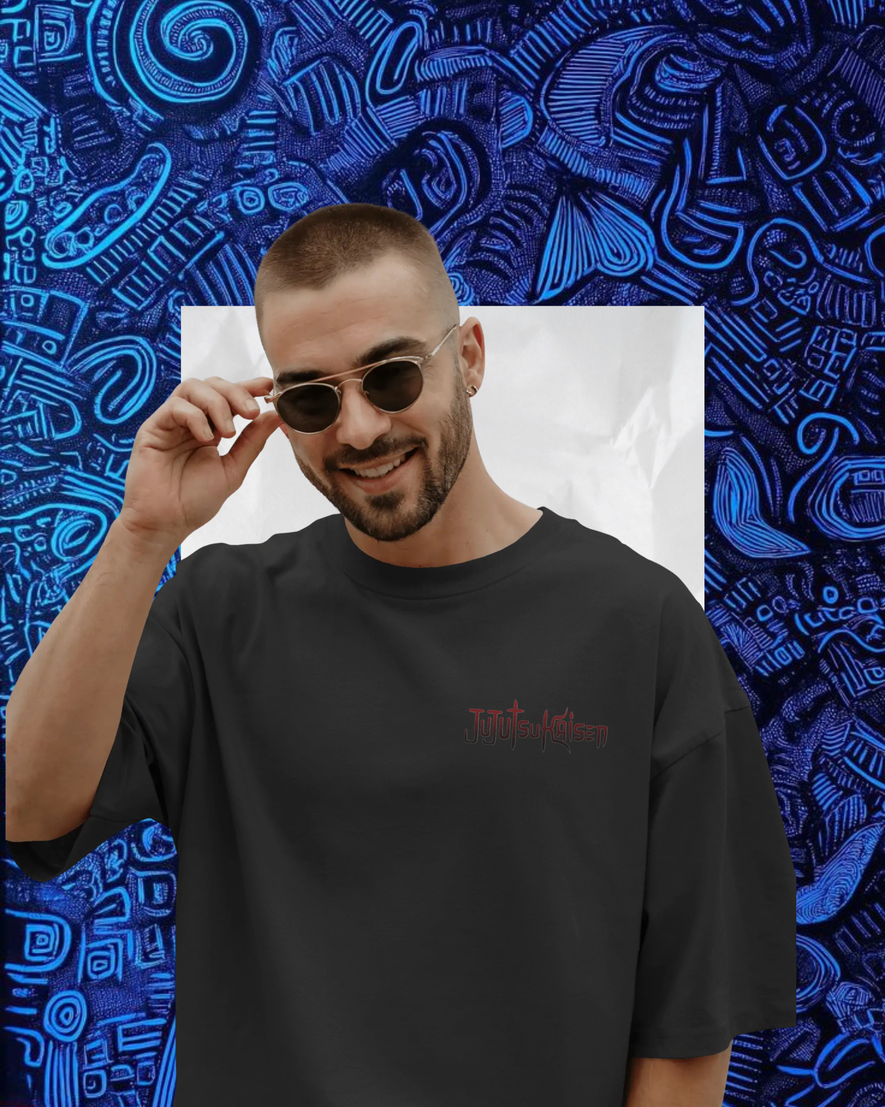 Gojo Satoru oversized T-shirt with bold anime print – unisex streetwear inspired by Jujutsu Kaisen