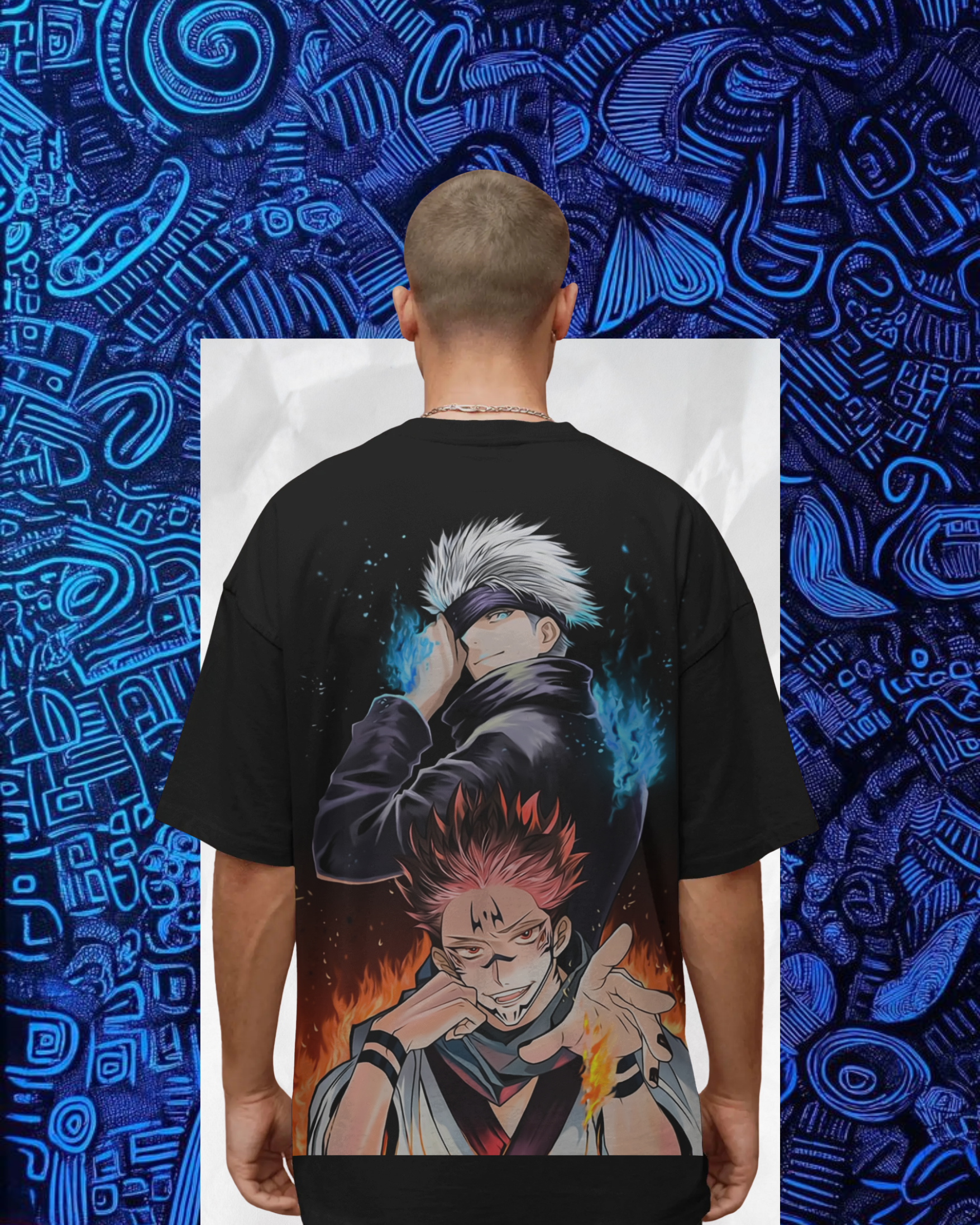 Gojo Satoru oversized T-shirt with bold anime print – unisex streetwear inspired by Jujutsu Kaisen