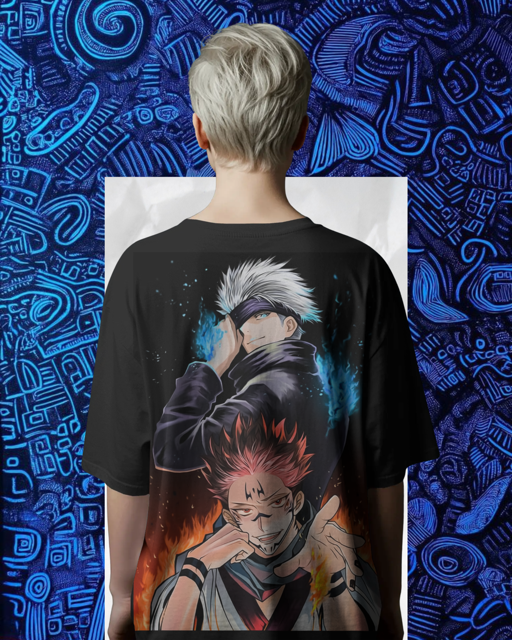 Gojo Satoru oversized T-shirt with bold anime print – unisex streetwear inspired by Jujutsu Kaisen