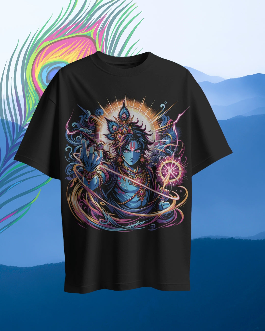 Oversized cotton t-shirt with Lord Krishna design – devotional wear