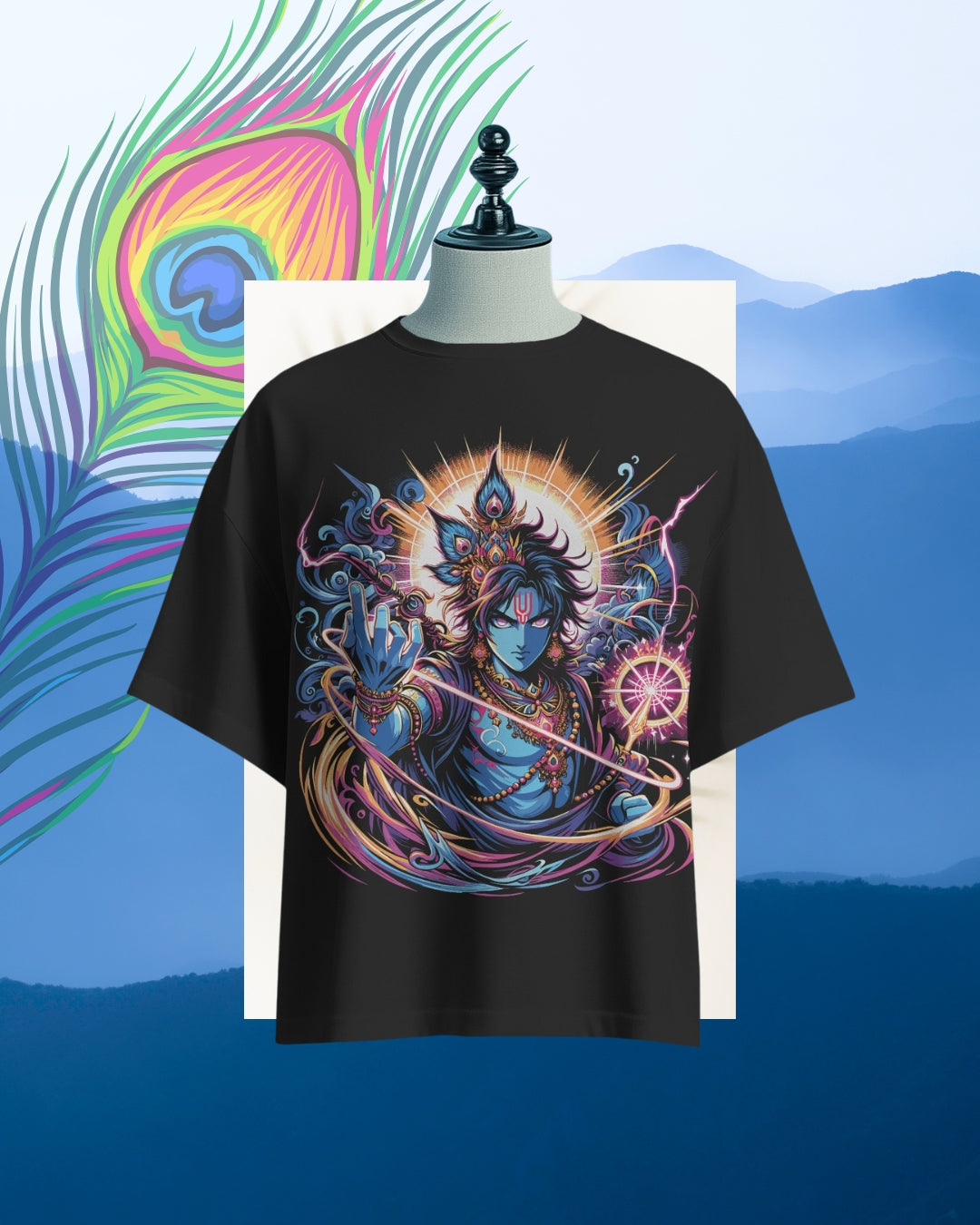 Oversized cotton t-shirt with Lord Krishna design – devotional wear