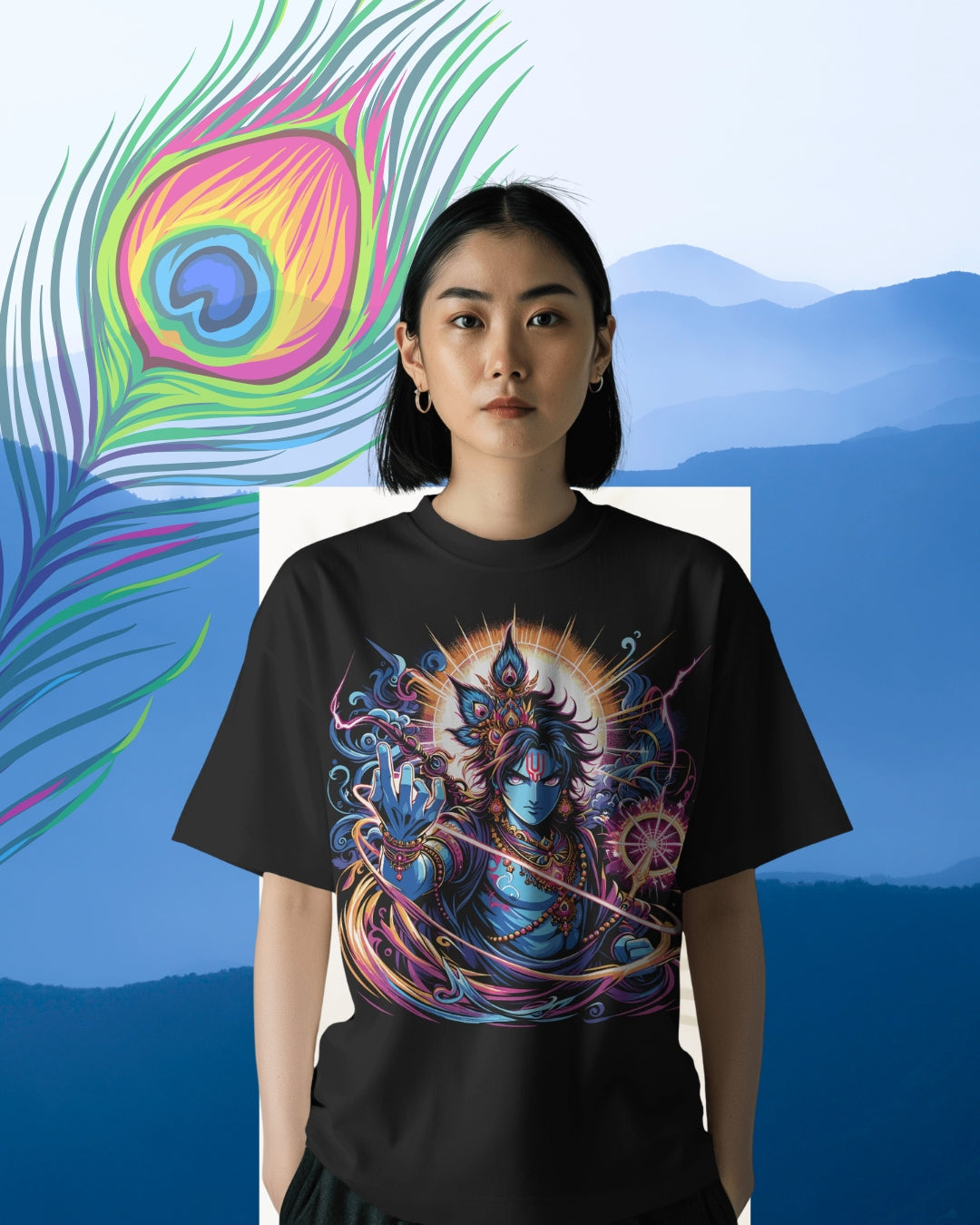 Oversized cotton t-shirt with Lord Krishna design – devotional wear