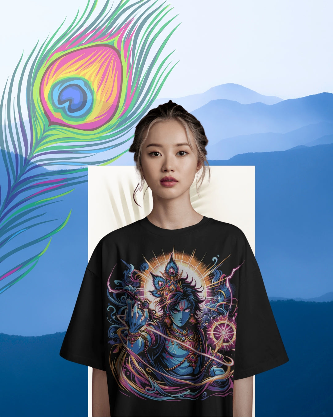 Oversized cotton t-shirt with Lord Krishna design – devotional wear