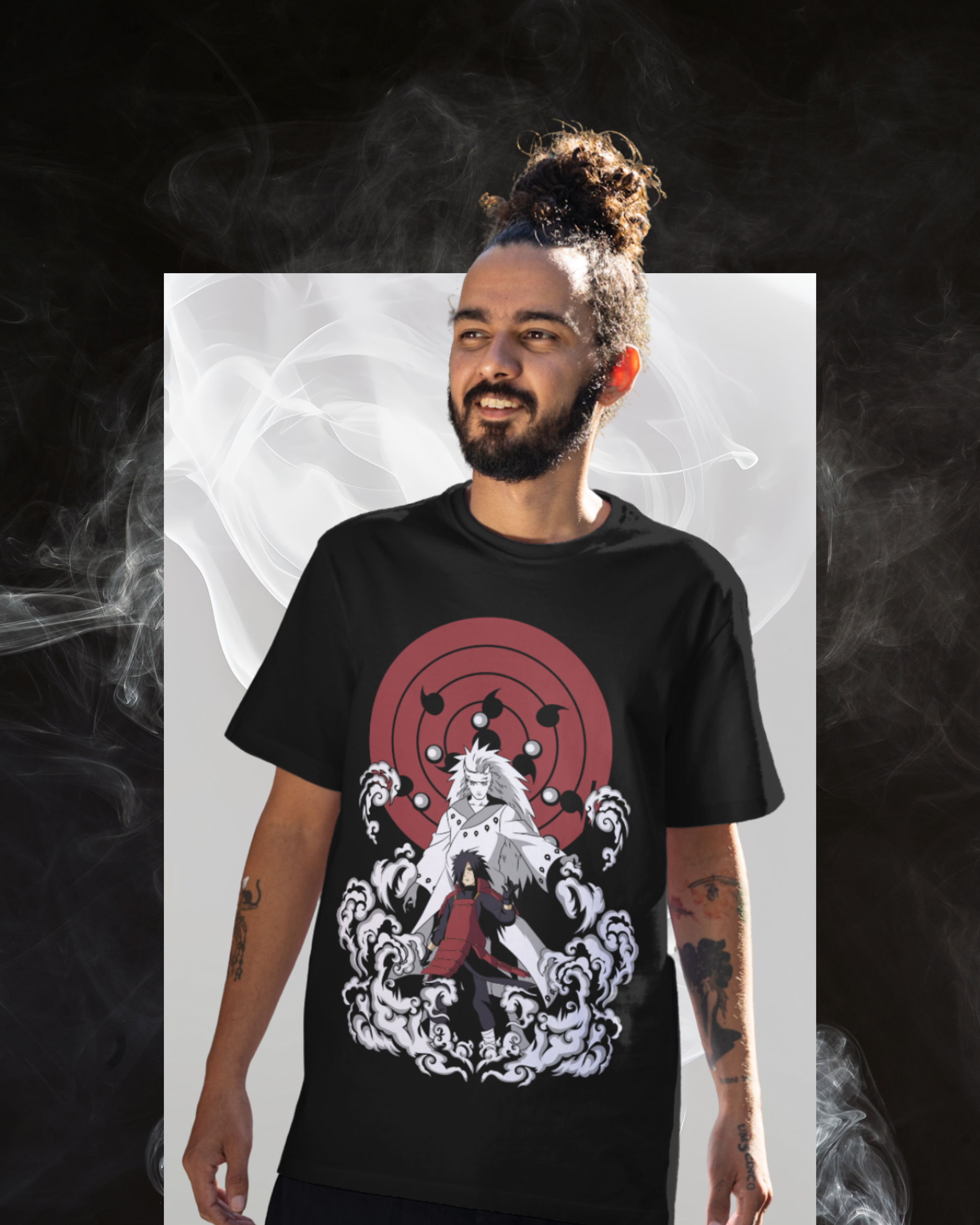 Madara oversized printed T-shirt featuring Uchiha Madara from Naruto anime – stylish unisex anime streetwear for fans