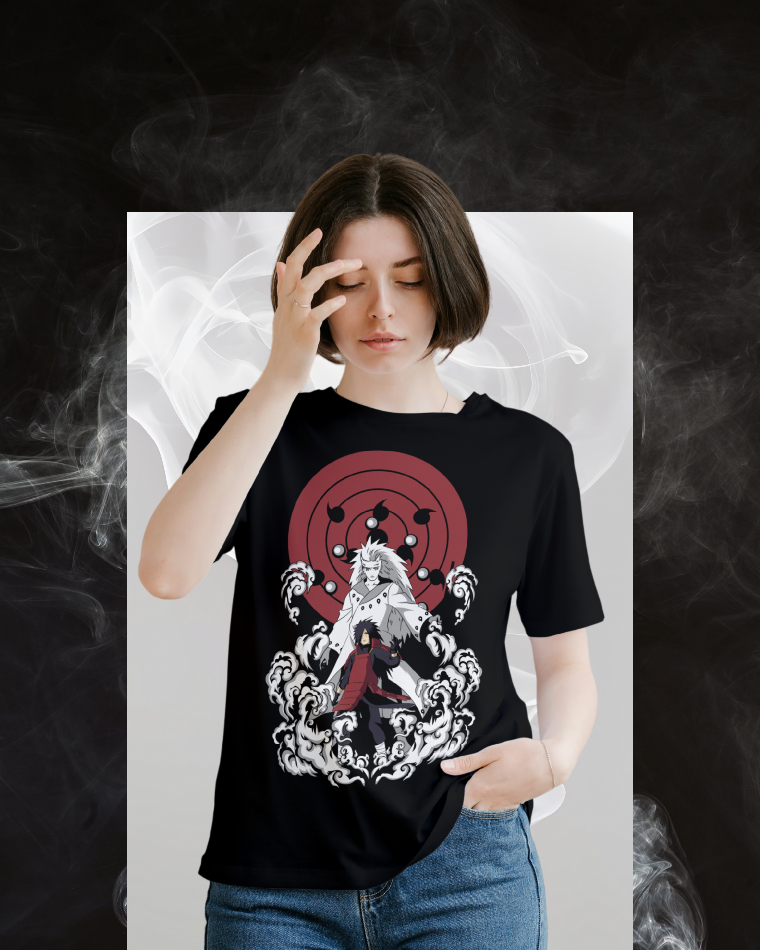 Madara oversized printed T-shirt featuring Uchiha Madara from Naruto anime – stylish unisex anime streetwear for fans