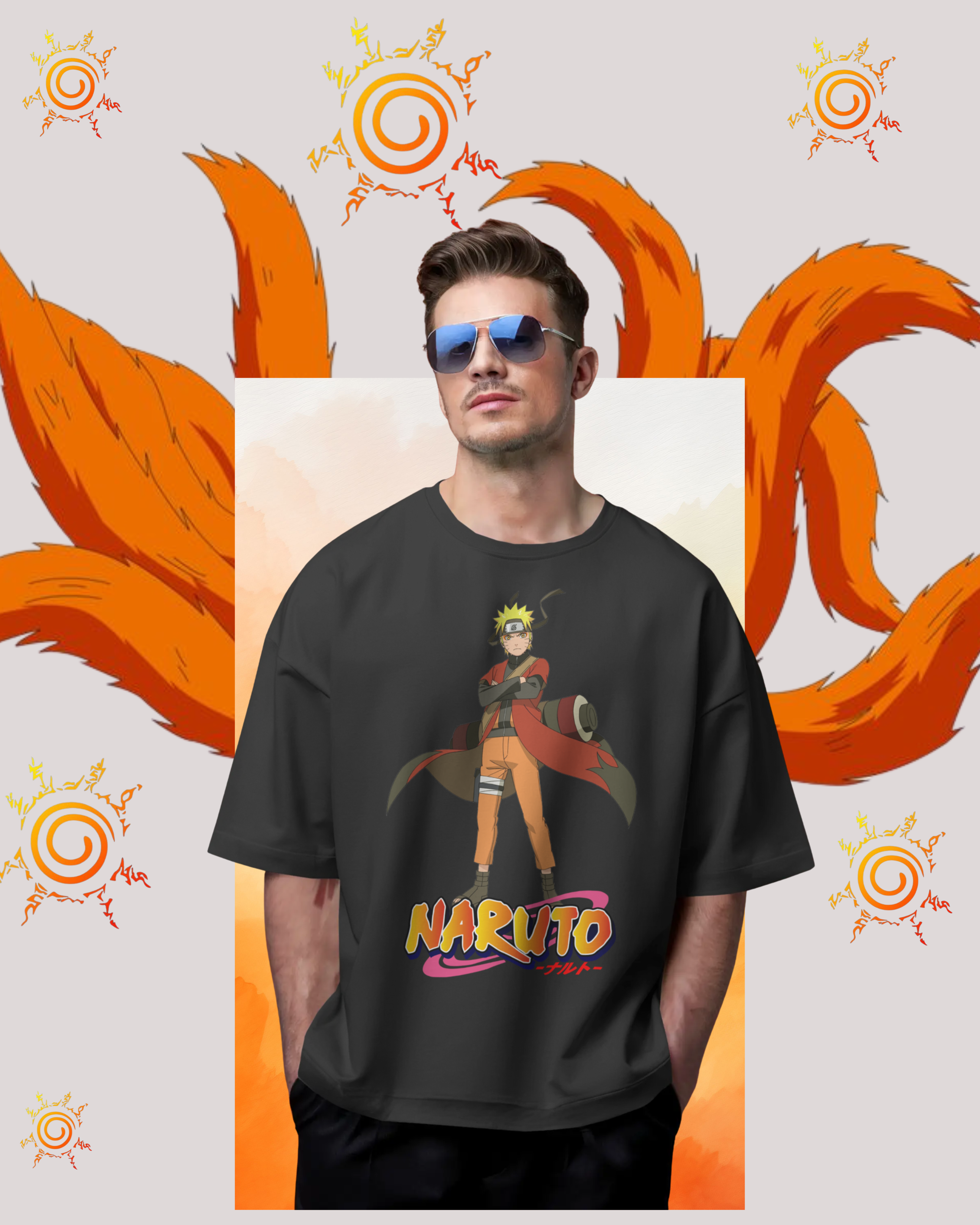 Naruto oversized T-shirt featuring iconic anime graphic, unisex streetwear tee for Naruto fans and anime enthusiasts.
