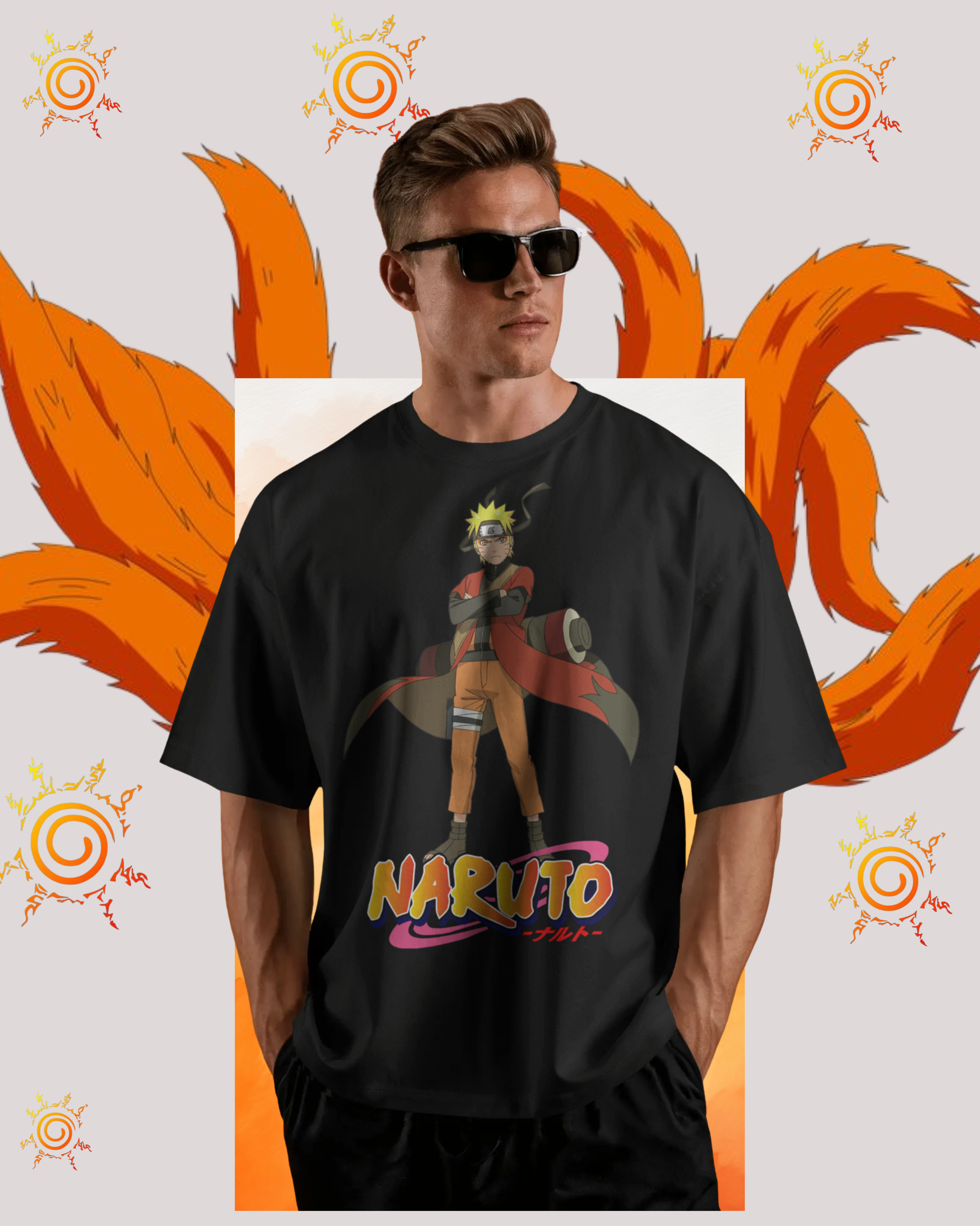 Naruto oversized T-shirt featuring iconic anime graphic, unisex streetwear tee for Naruto fans and anime enthusiasts.