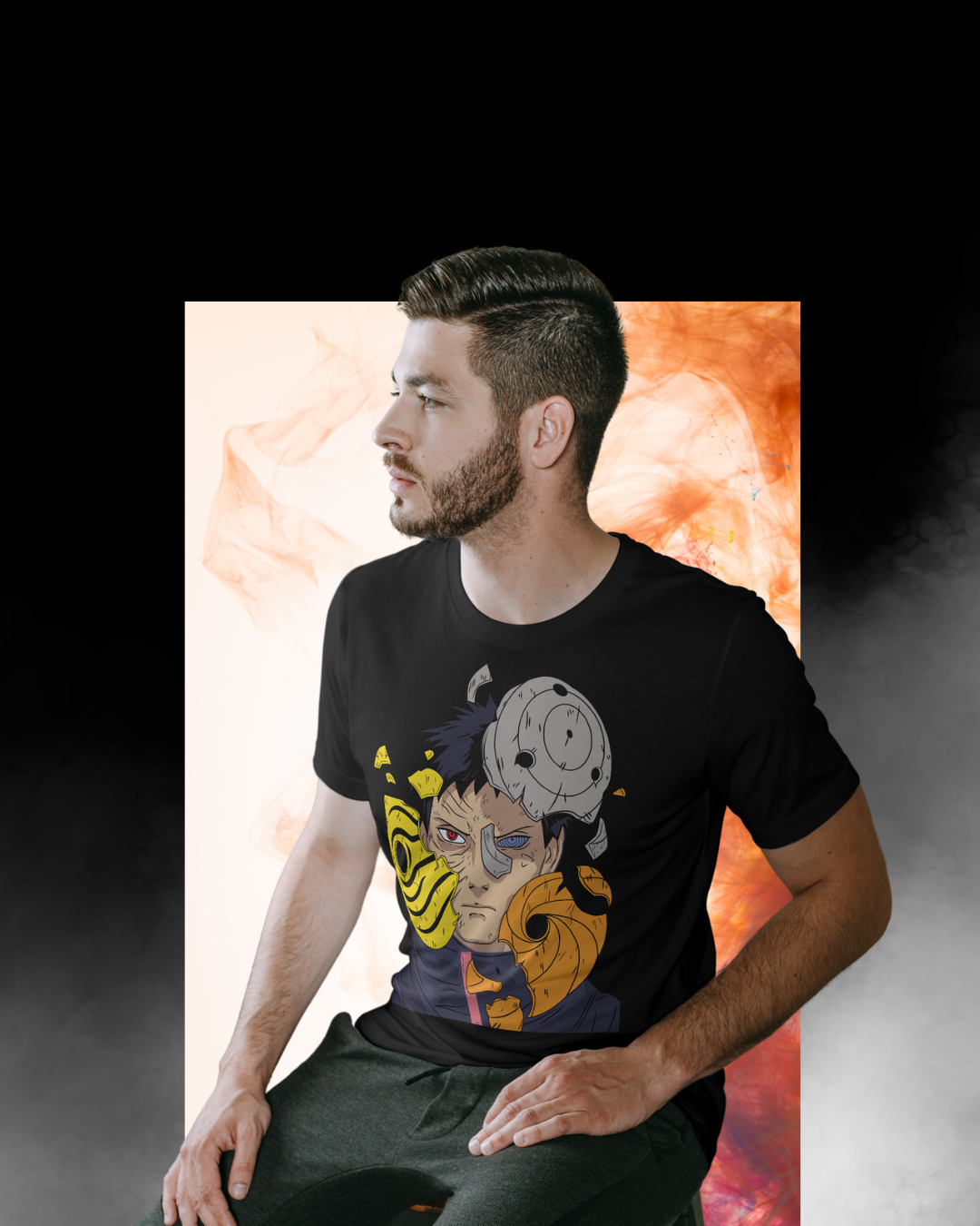 Obito Uchiha printed regular fit T-shirt featuring Naruto anime character graphic, unisex casual tee for anime and manga fans.