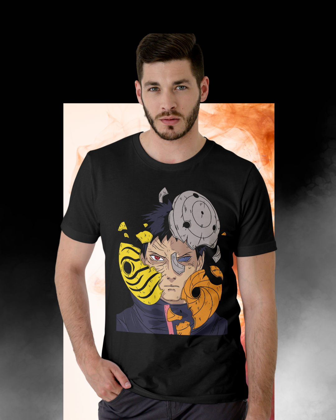 Obito Uchiha printed regular fit T-shirt featuring Naruto anime character graphic, unisex casual tee for anime and manga fans.