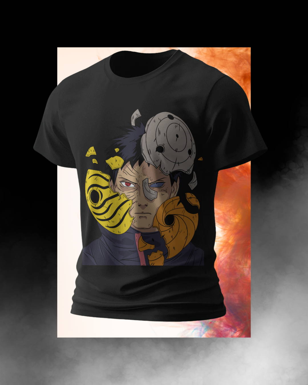 Obito Uchiha printed regular fit T-shirt featuring Naruto anime character graphic, unisex casual tee for anime and manga fans.