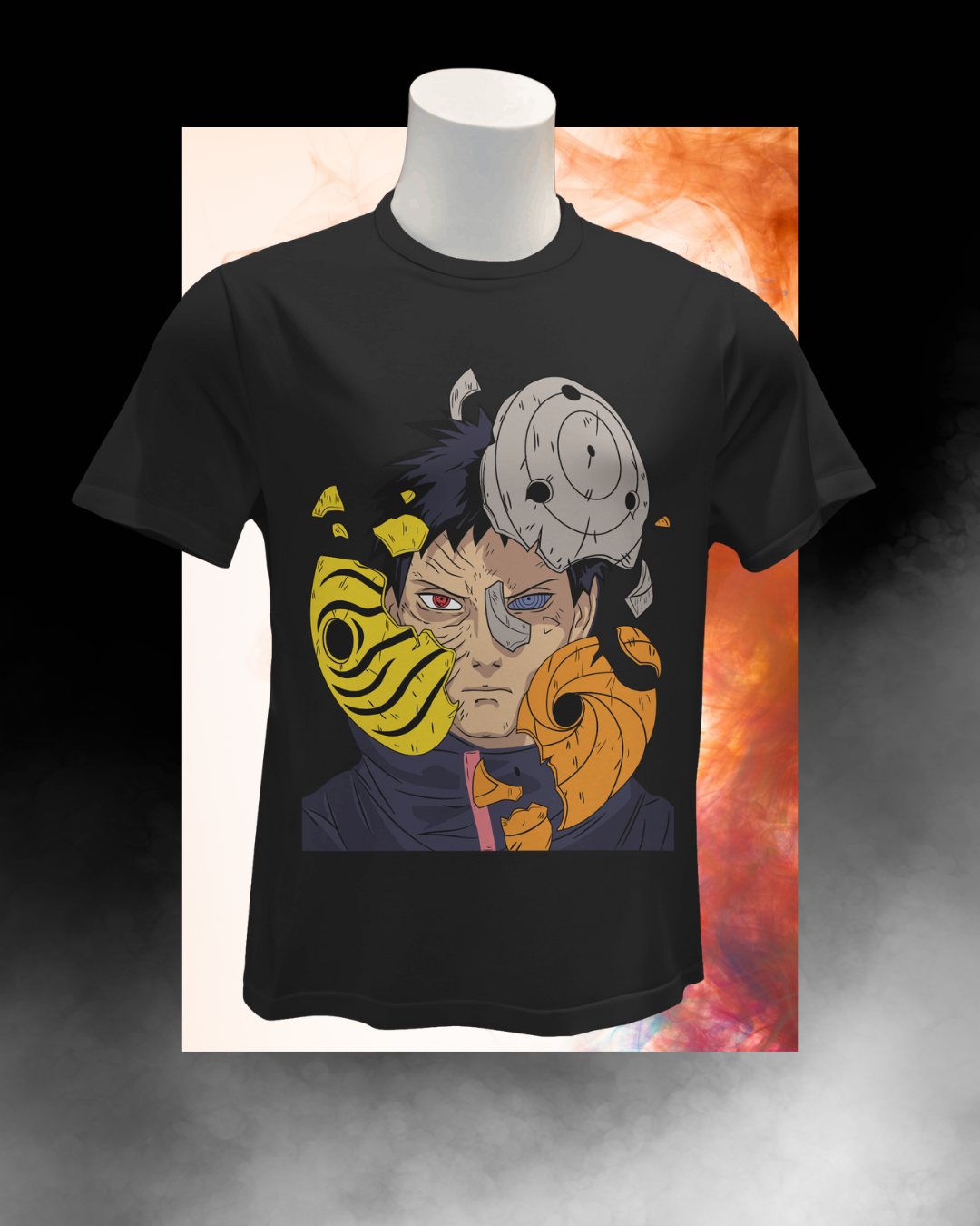 Obito Uchiha printed regular fit T-shirt featuring Naruto anime character graphic, unisex casual tee for anime and manga fans.