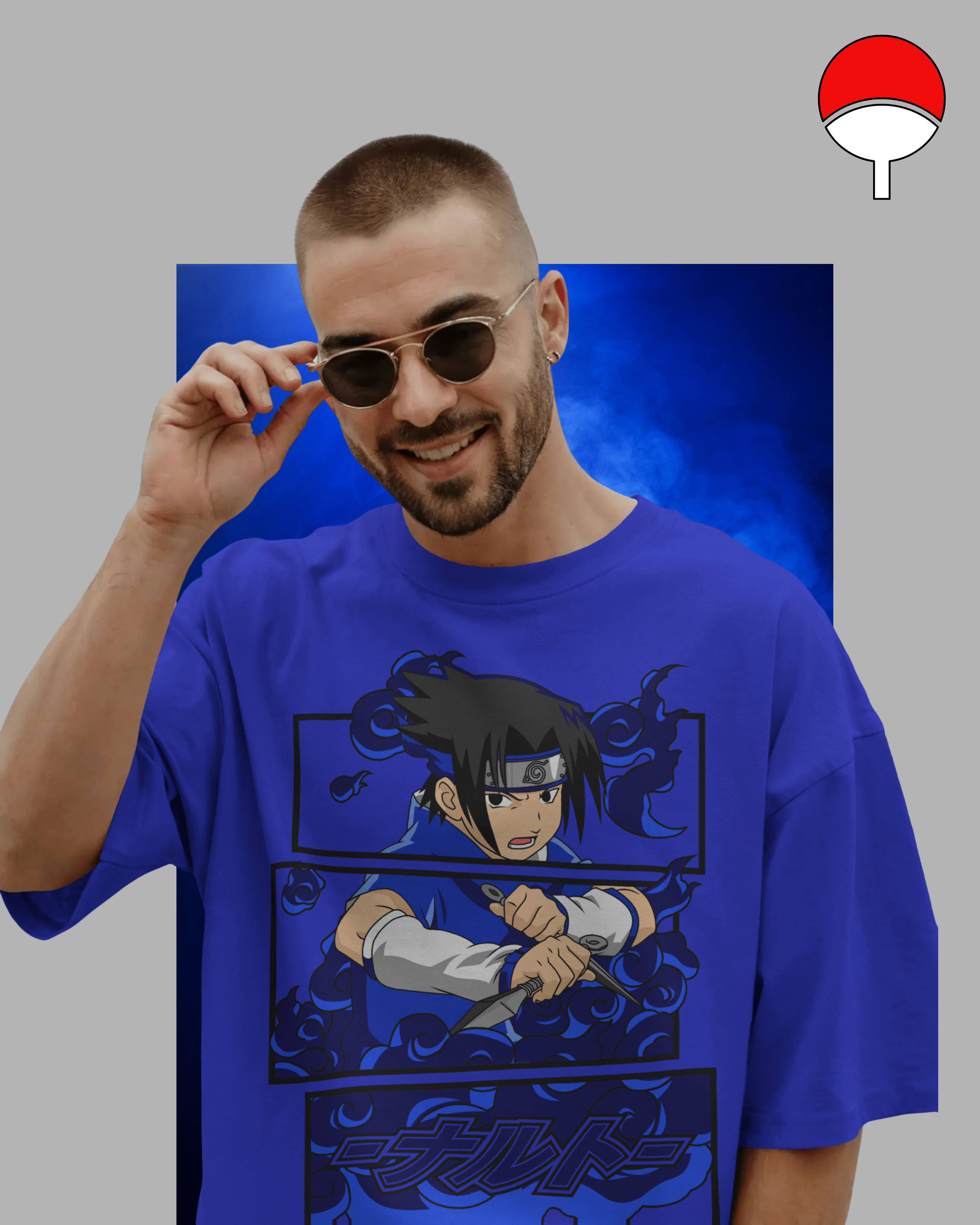 Oversized Sasuke Uchiha printed T-shirt – Naruto anime streetwear for men and women