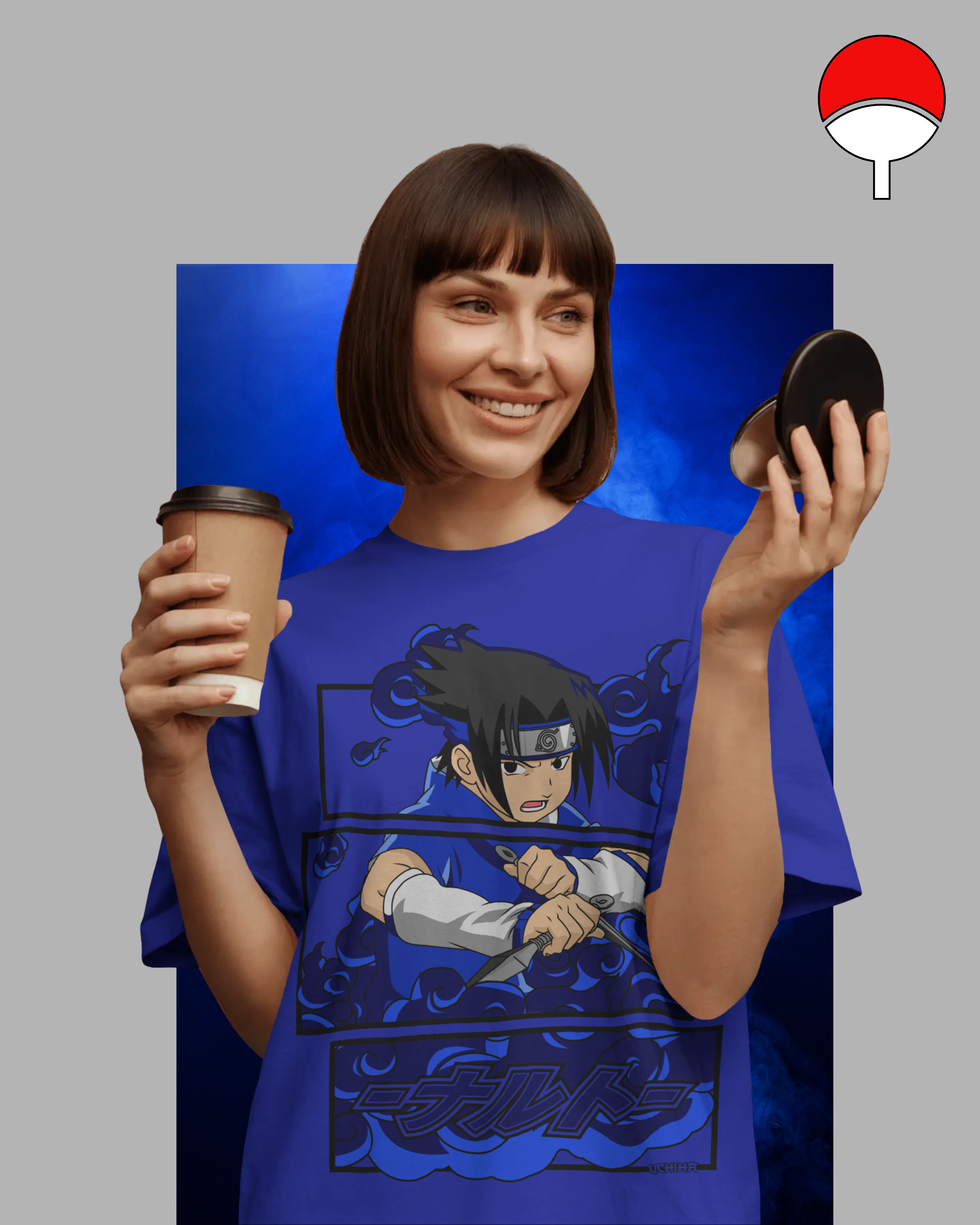 Oversized Sasuke Uchiha printed T-shirt – Naruto anime streetwear for men and women