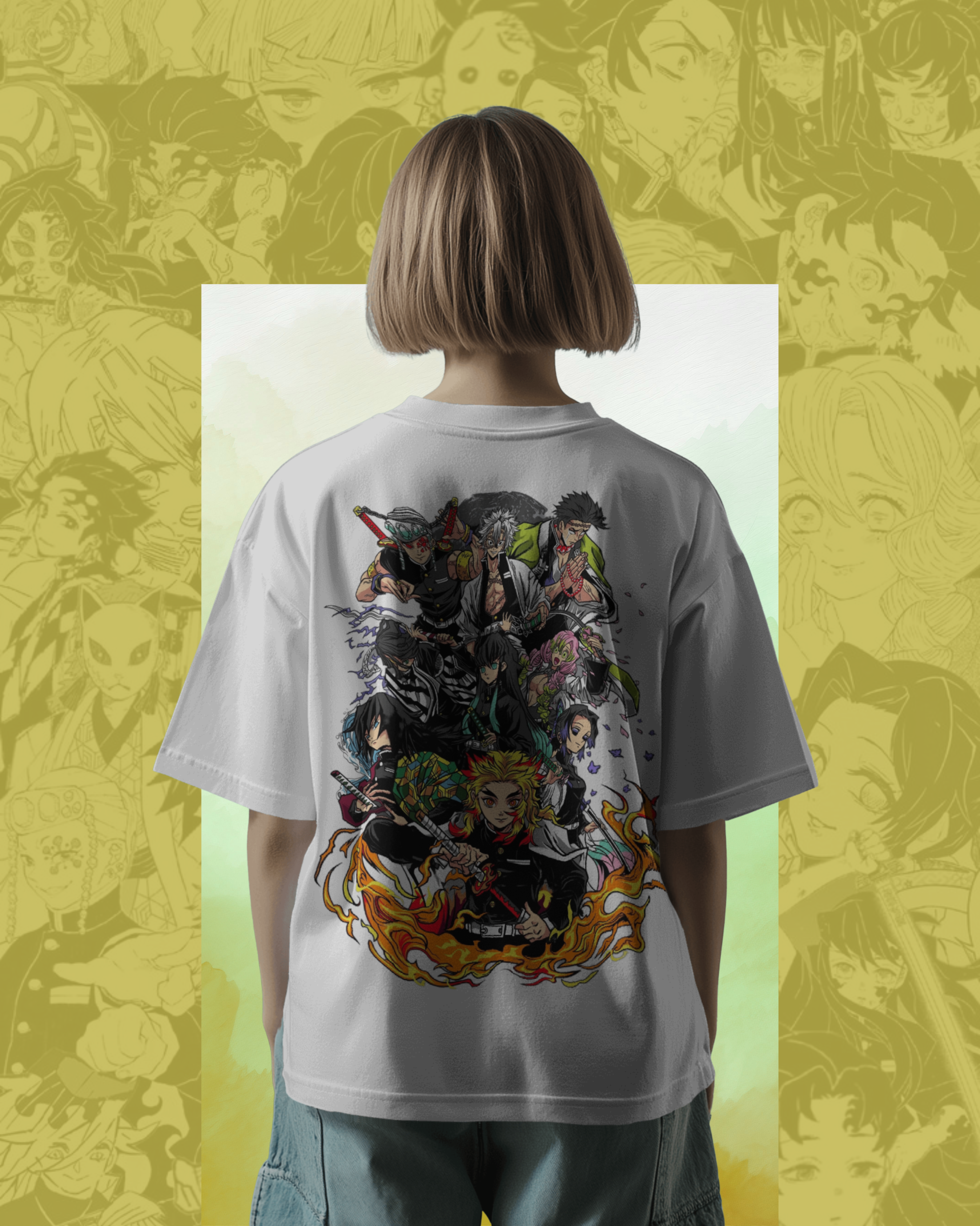 Hashira oversized T-shirt featuring Demon Slayer print – unisex anime streetwear for fans