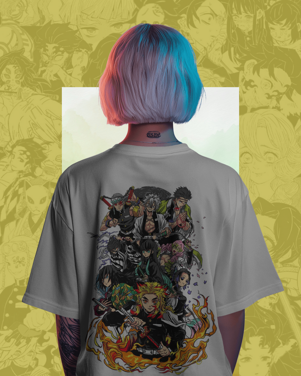 Hashira oversized T-shirt featuring Demon Slayer print – unisex anime streetwear for fans