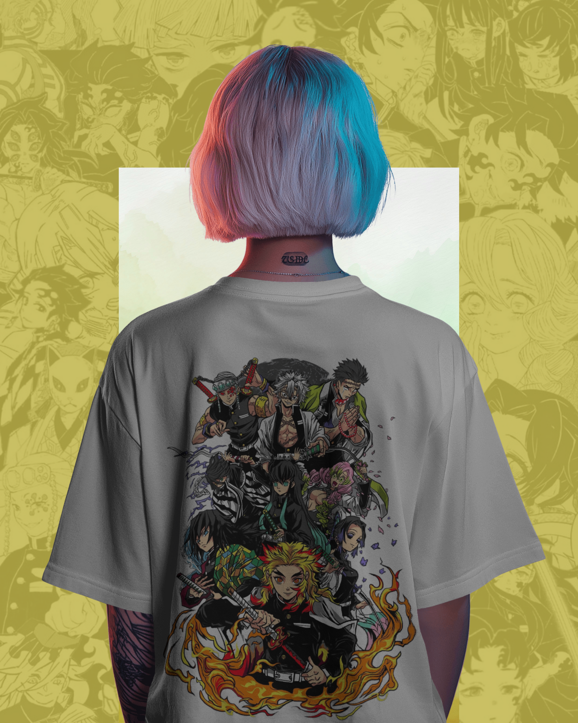 Hashira oversized T-shirt featuring Demon Slayer print – unisex anime streetwear for fans