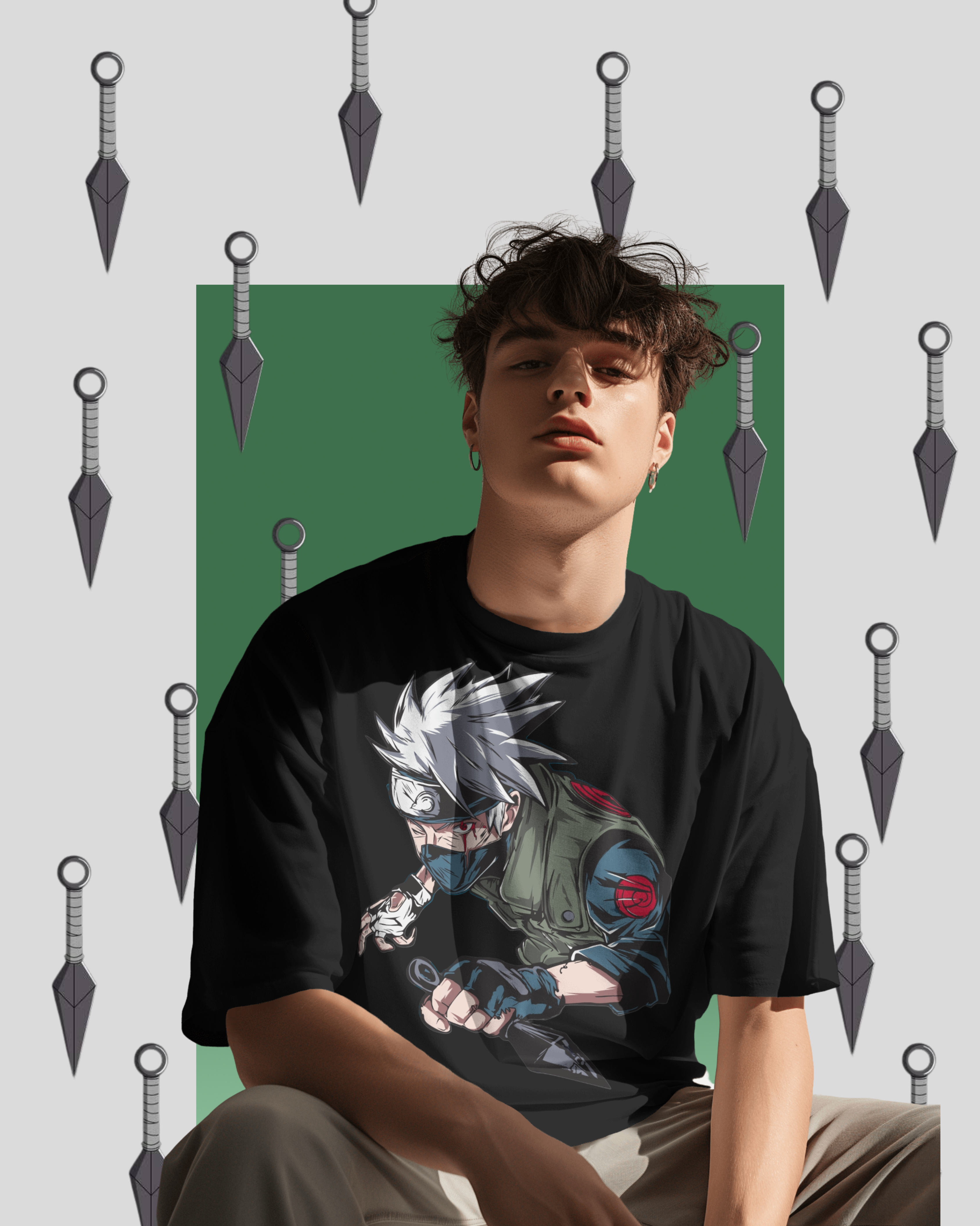 Oversized Kakashi Hatake printed T-shirt – Naruto anime streetwear for men and women