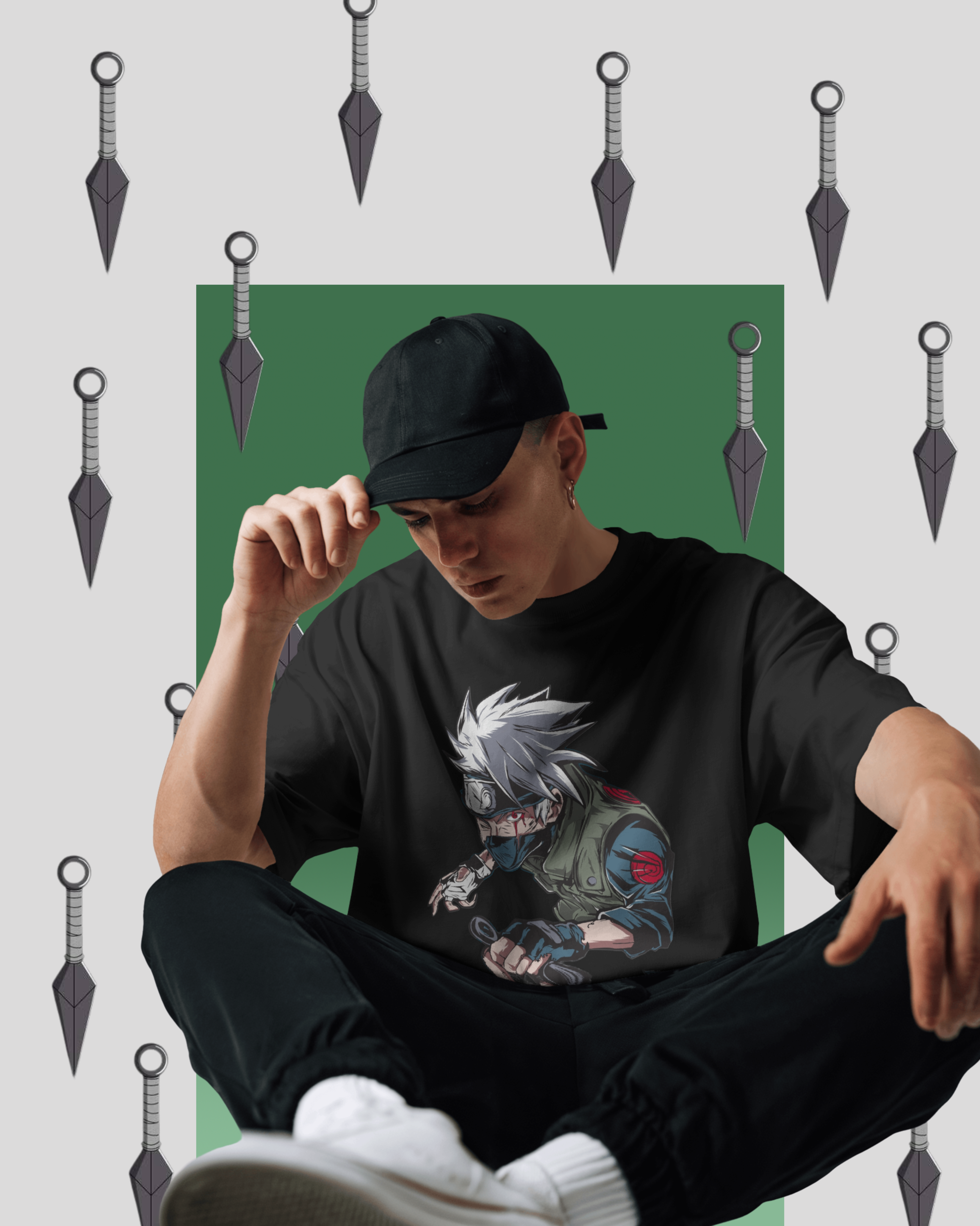 Oversized Kakashi Hatake printed T-shirt – Naruto anime streetwear for men and women