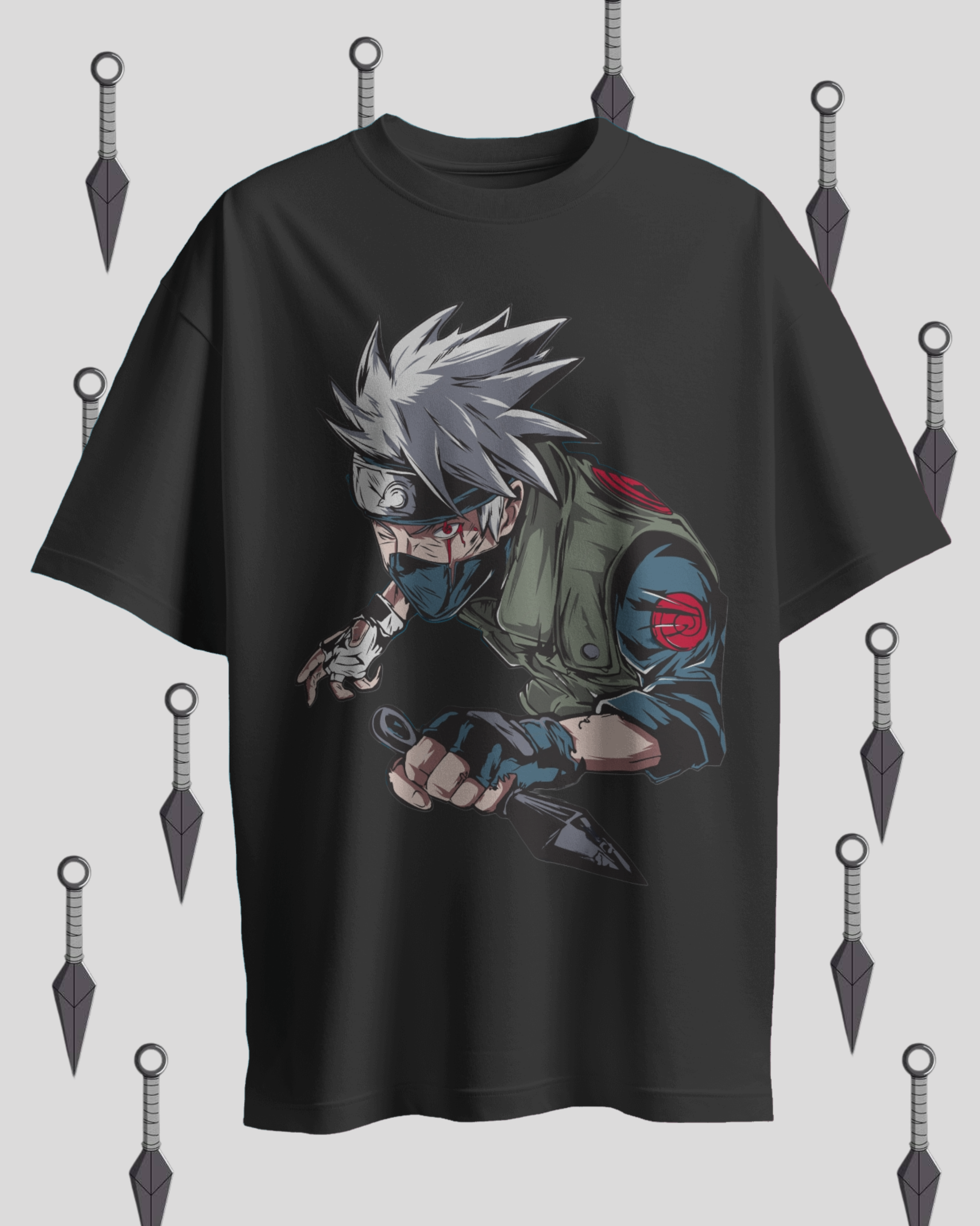 Oversized Kakashi Hatake printed T-shirt – Naruto anime streetwear for men and women