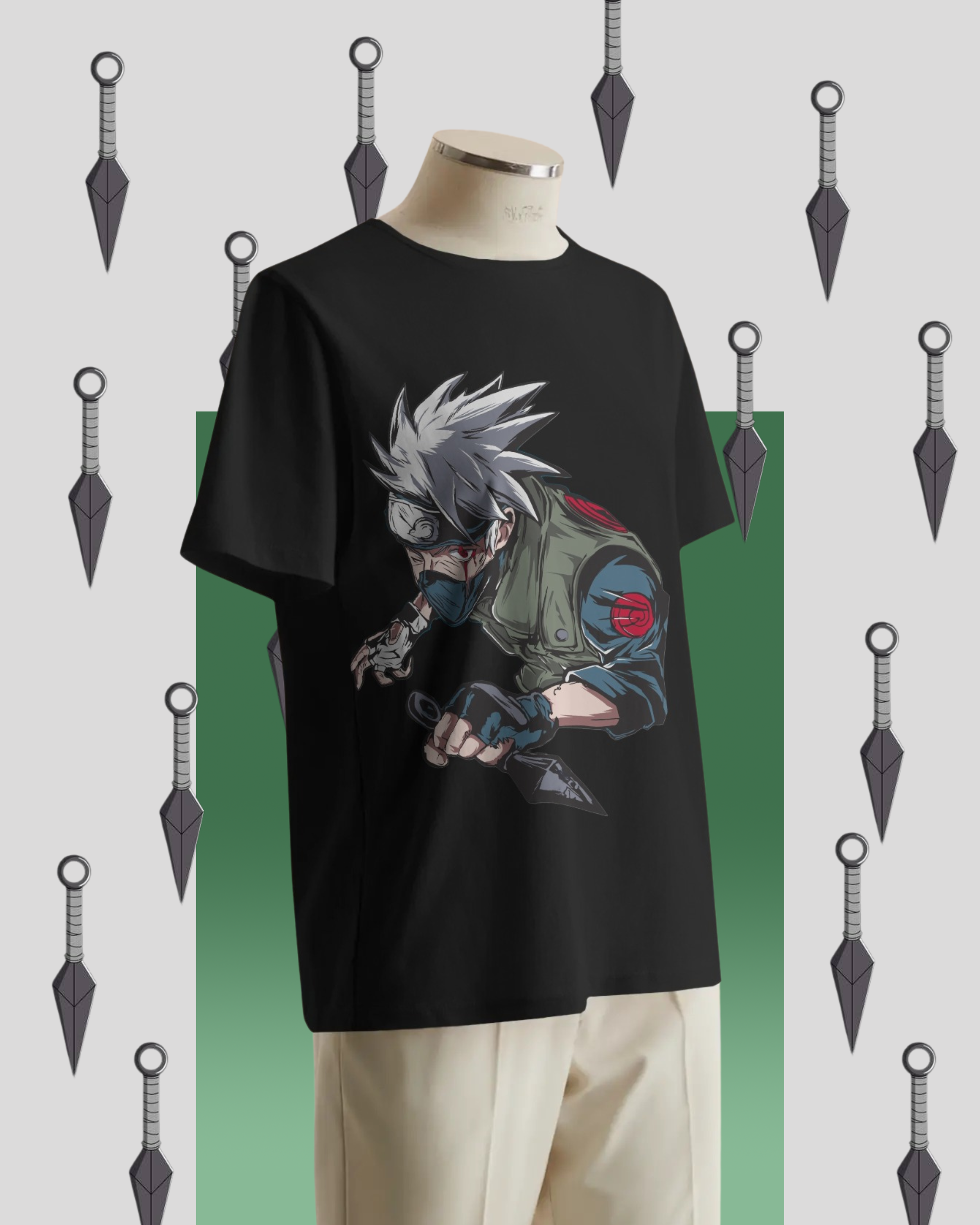 Oversized Kakashi Hatake printed T-shirt – Naruto anime streetwear for men and women