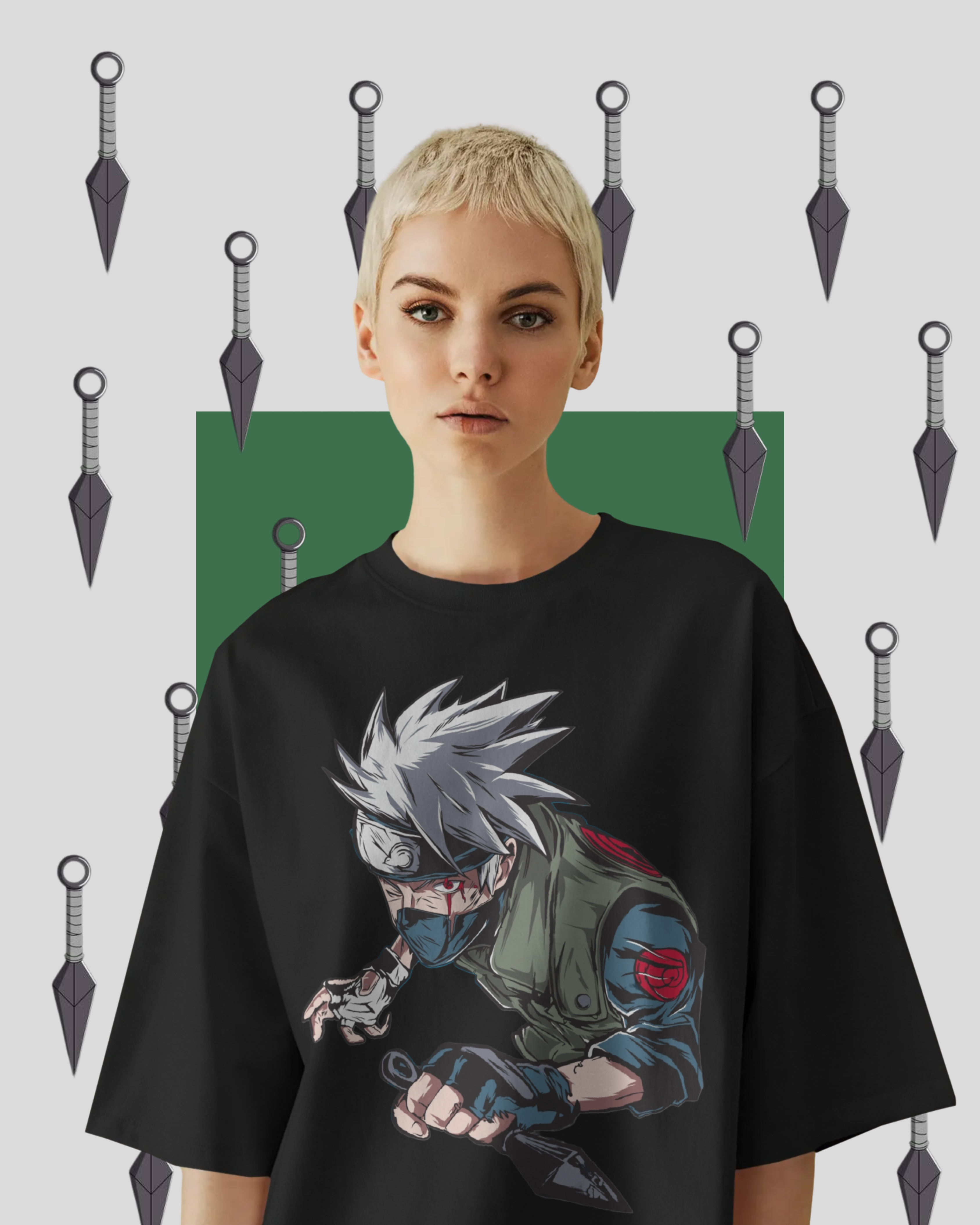 Oversized Kakashi Hatake printed T-shirt – Naruto anime streetwear for men and women