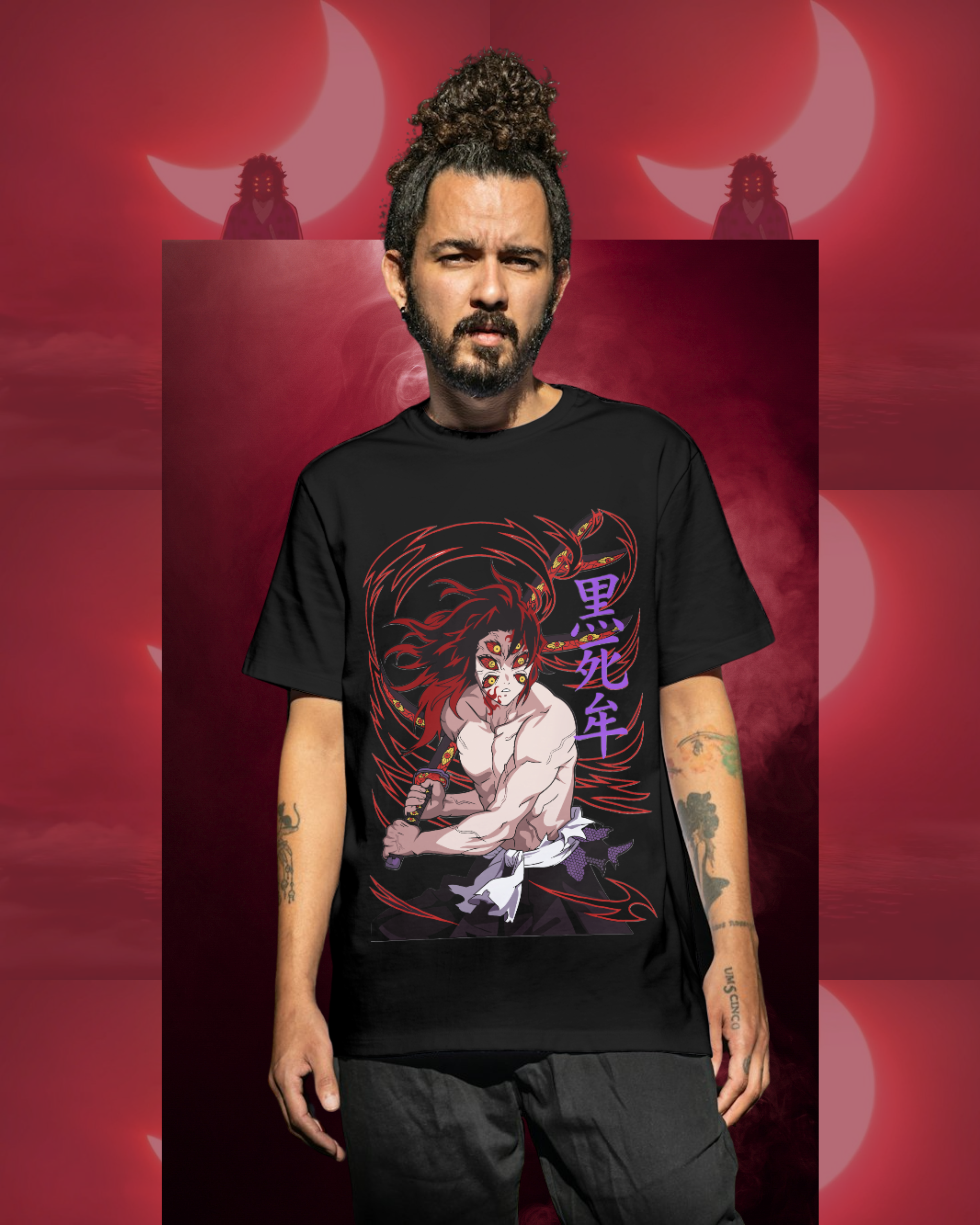 Kokushibo oversized t-shirt featuring detailed anime artwork from Demon Slayer
