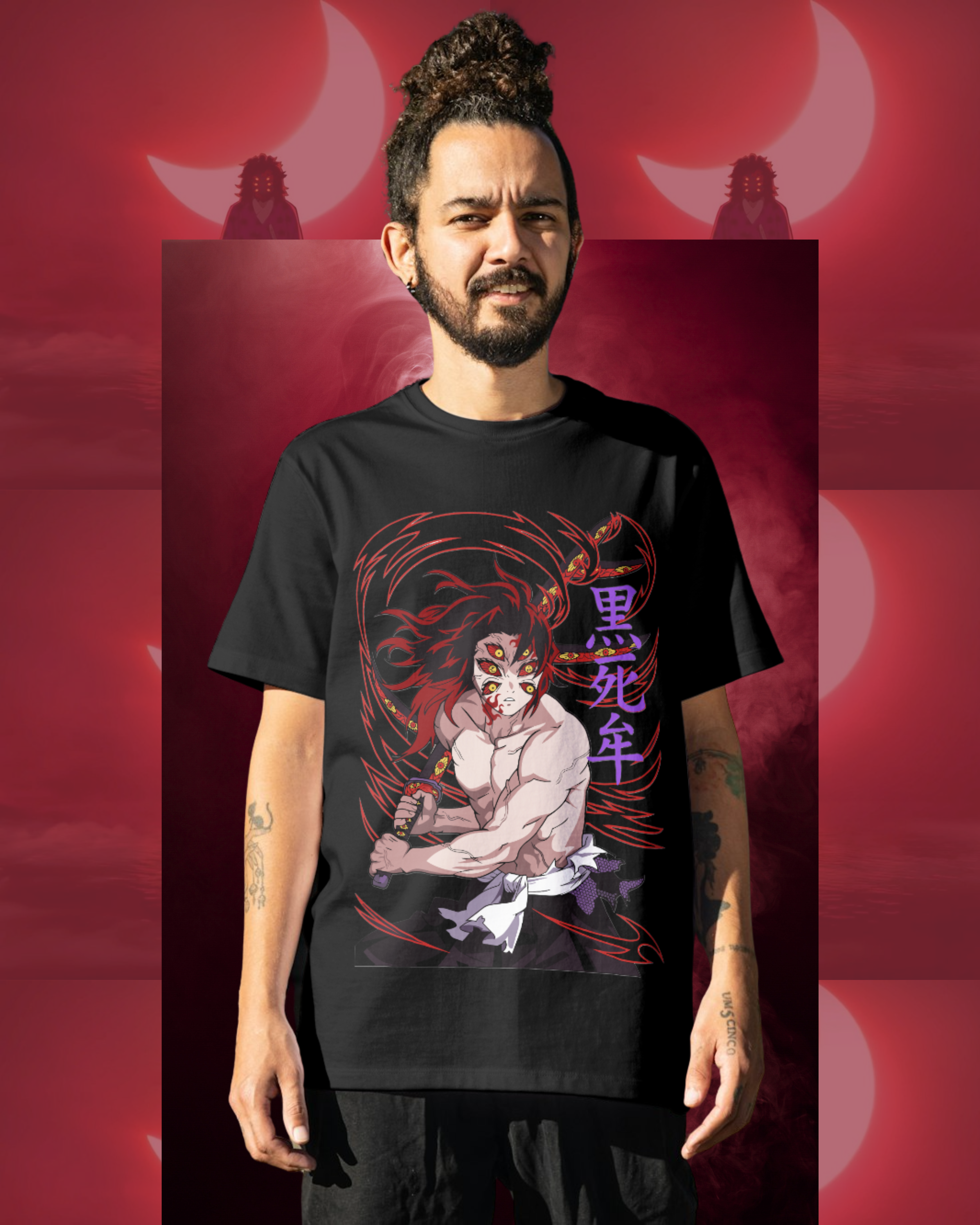 Kokushibo oversized t-shirt featuring detailed anime artwork from Demon Slayer