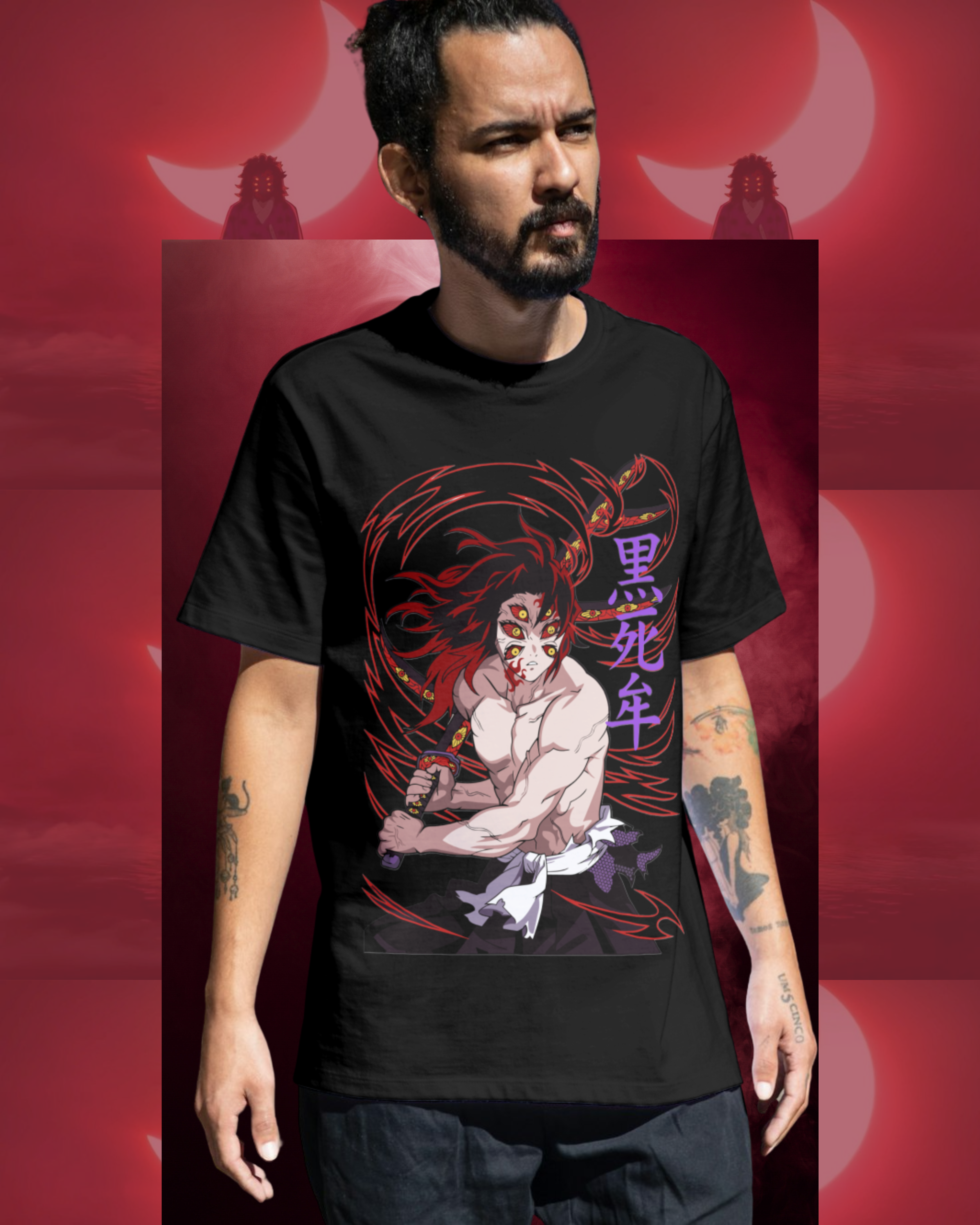 Kokushibo oversized t-shirt featuring detailed anime artwork from Demon Slayer
