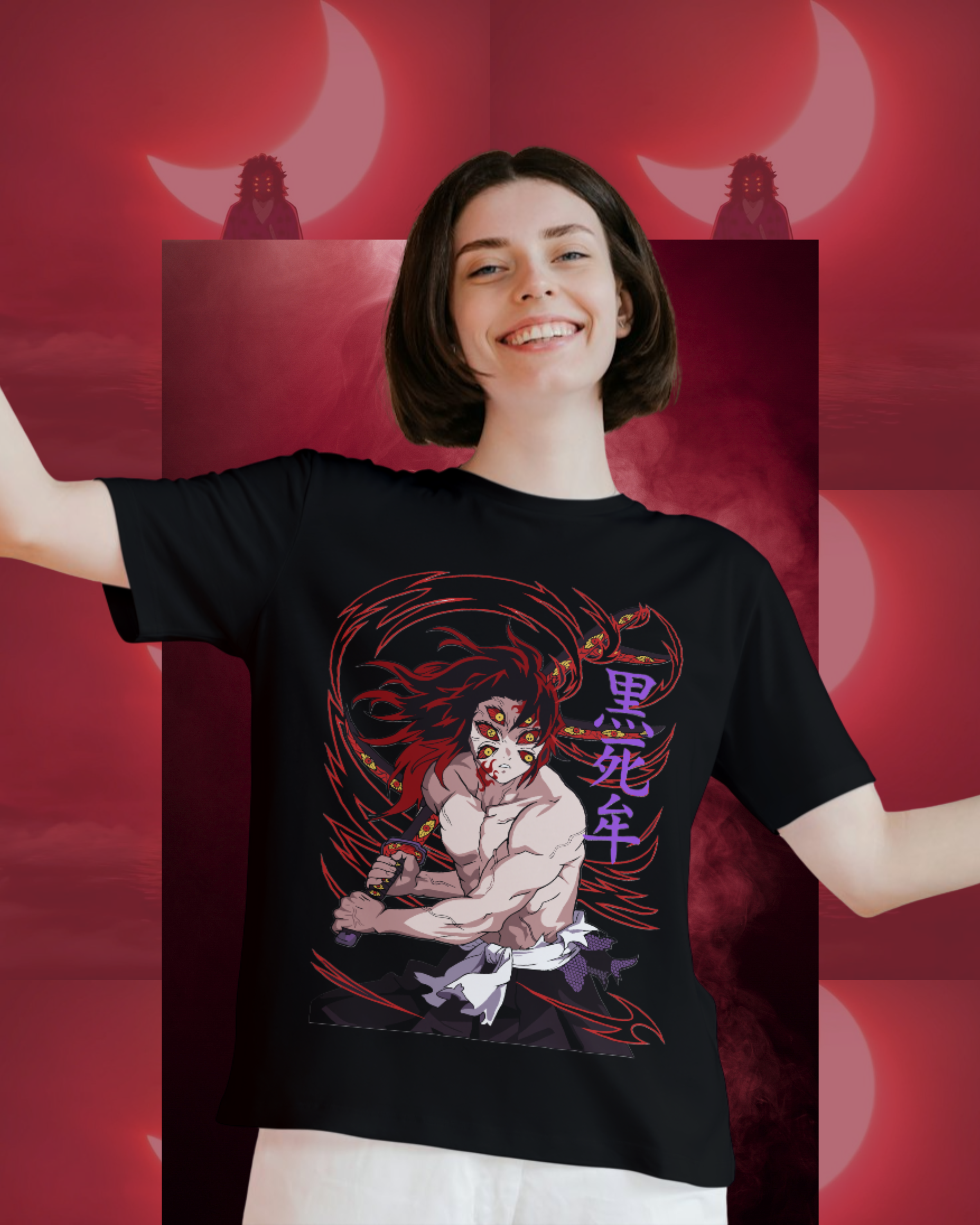 Kokushibo oversized t-shirt featuring detailed anime artwork from Demon Slayer