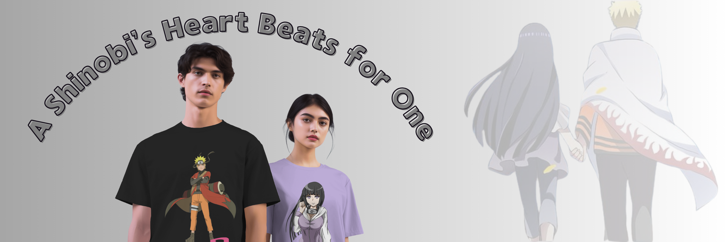 "Naruto and Hinata oversized T-shirt featuring romantic anime couple graphic from Naruto Shippuden, stylish unisex streetwear for anime fans."