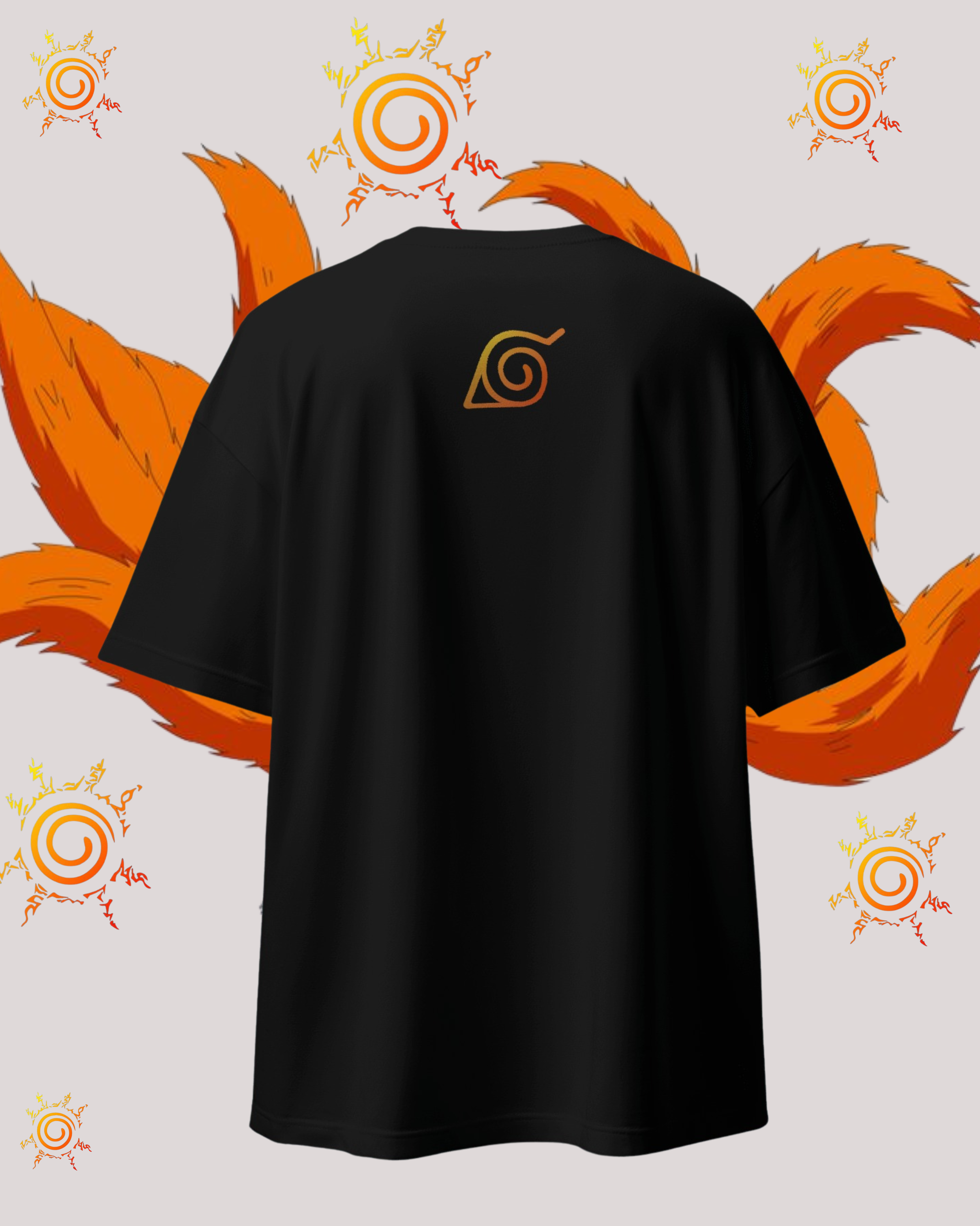 "Naruto oversized T-shirt featuring Hidden Leaf Village logo print on the back, unisex anime streetwear tee for Naruto Shippuden fans."